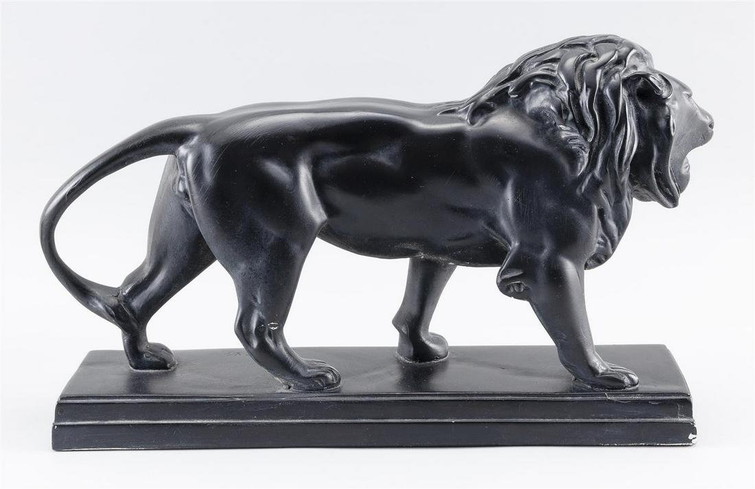 AFTER ANTOINE-LOUIS BARRY, 20th Century, "Lion Qui: AFTER ANTOINE-LOUIS BARRY 20th Century "Lion Qui Marche" (Lion Walking). Signed "Barye" on base. Plaster with bronze patina, height 9.25". Length 15". Depth 4".