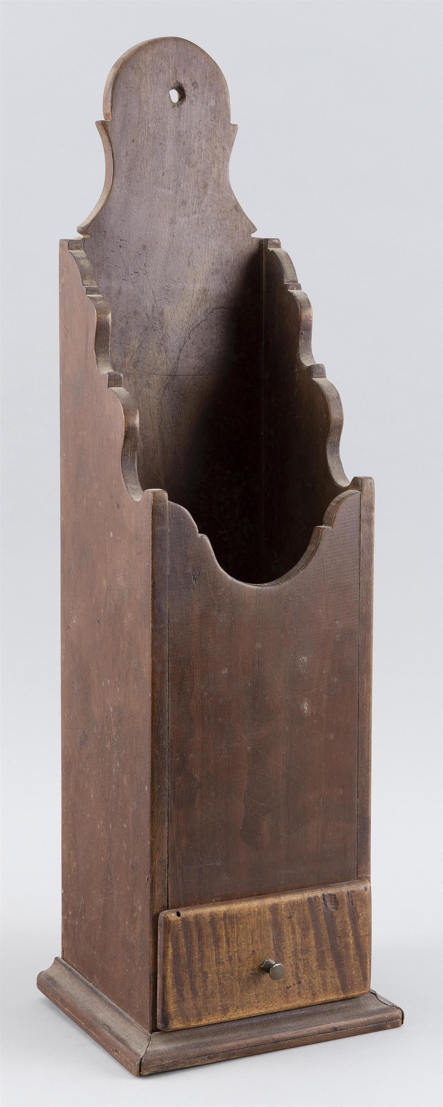 PIPE BOX BY BILL ROTH In cherry, with tiger maple: PIPE BOX BY BILL ROTH Yarmouth Port, Massachusetts, 20th Century In cherry, with tiger maple drawer front. Shaped back, sides and front. Molded base. Signed and inscribed on interior of drawer "Willia