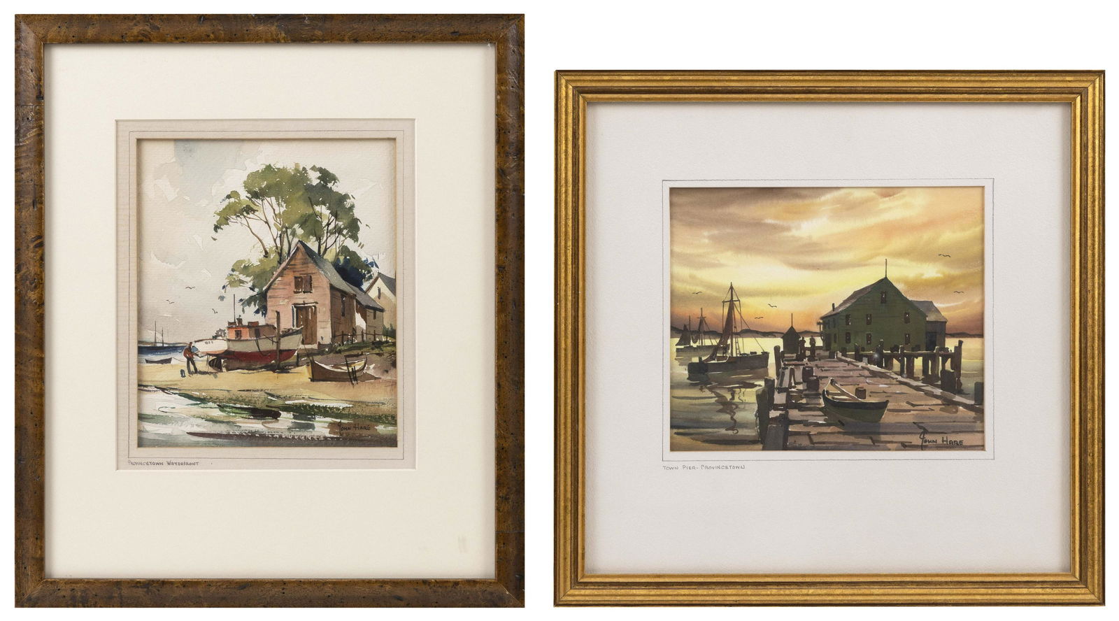 JOHN CUTHBERT HARE , Massachusetts, 1908-1978, Two: JOHN CUTHBERT HARE Massachusetts, 1908-1978 Two Provincetown-related works: "Provincetown Waterfront" and "Town Pier, Provincetown". Both signed lower right "John Hare" and titled on mat. Watercolors