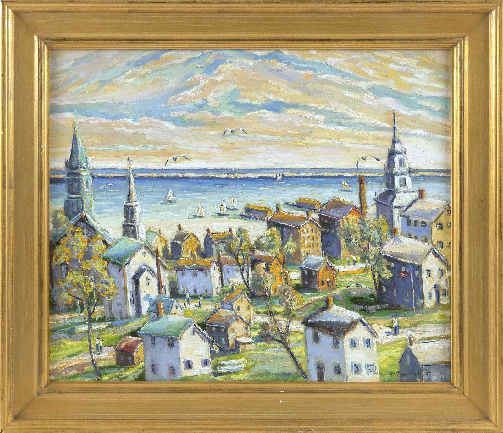 CHRISTOPHER G. WILLETT , Pennsylvania, b. 1959,: CHRISTOPHER G. WILLETT Pennsylvania, b. 1959 "Provincetown, Mass". Signed lower right "Christopher Willett". Titled verso. Oil on board, 20" x 24". Framed 25" x 29".
