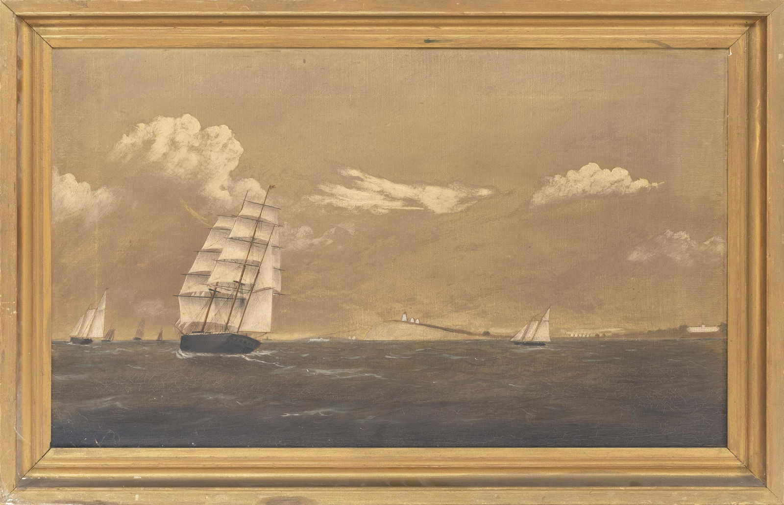 CLEMENT DREW, Massachusetts, 1806: CLEMENT DREW Massachusetts, 1806-1889 "Long Island, Boston Harbor". Signed lower right "C. Drew". Inscribed verso "Long Island, Boston Harbor. By C. Drew 1885". Provenance: Private Collection, Wiscons