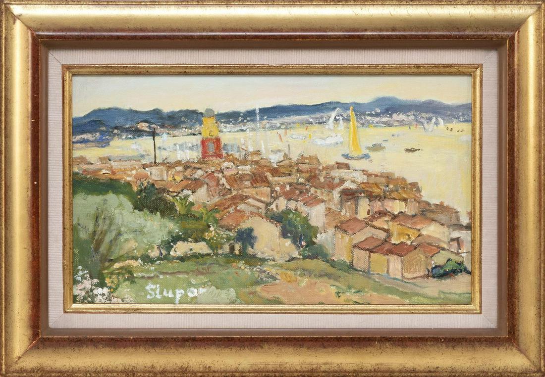 MARKO STUPAR, France/Yugoslavia, b. 1936, European: MARKO STUPAR France/Yugoslavia, b. 1936 European harbor scene. Signed lower left "Stupar". Oil on canvas board, 9.5" x 16.5". Framed 14.5" x 21.25". Good condition. Please contact Eldred''s 48 hours p