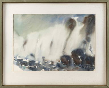 WANG LAN Taiwan, Contemporary Abstract. Signed: WANG LAN Taiwan, Contemporary Abstract. Signed lower right. Watercolor on paper, 15" x 22". Framed 23" x 29". Condition Report Faint toning. Please contact Eldred''s 48 hours prior to the auction star
