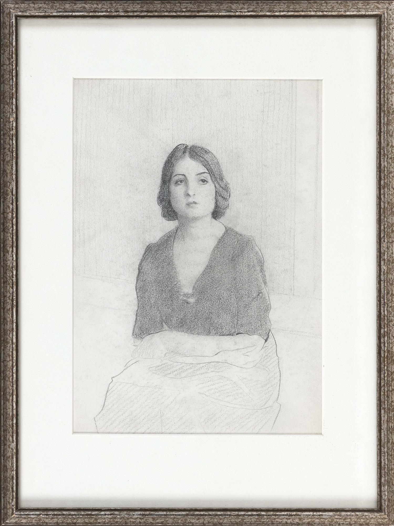 WILLIAM MCGREGOR PAXTON Massachusetts/Maryland,: WILLIAM MCGREGOR PAXTON Massachusetts/Maryland, 1869-1941 "Girl with Crossed Arms". Artist identified and titled on label verso for Vose Galleries, Boston. Sitter possibly the artist's wife, Elizabeth
