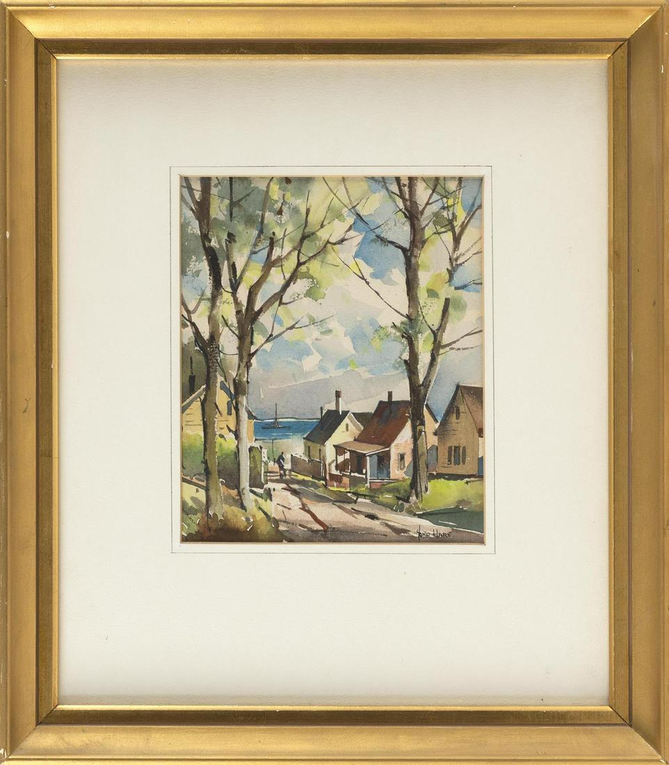 JOHN CUTHBERT HARE Massachusetts/Florida, 1908-1978: JOHN CUTHBERT HARE Massachusetts/Florida, 1908-1978 "A Provincetown Lane". Signed lower right "John Hare". Titled verso. Watercolor on paper, 8" x 6.75". Framed 16.5" x 14.5".
