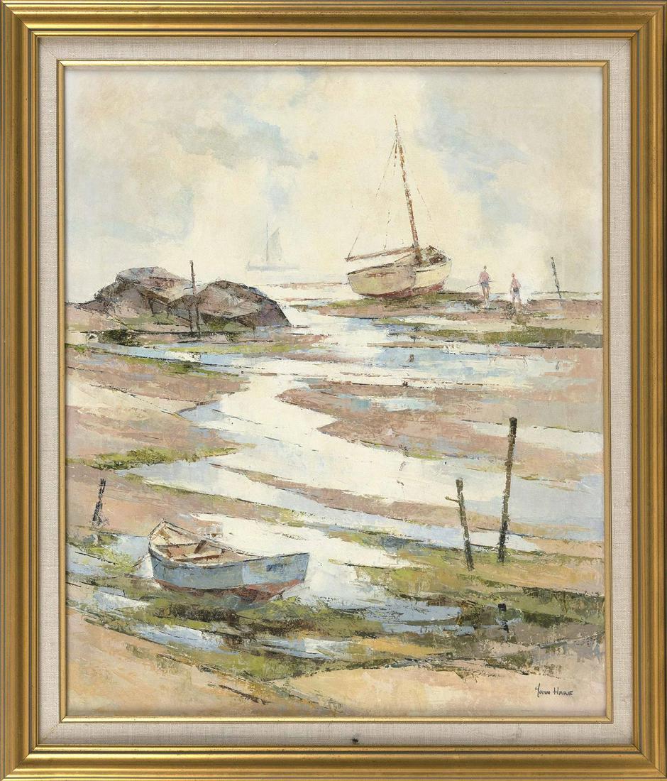 JOHN CUTHBERT HARE Massachusetts/Florida, 1908-1978: JOHN CUTHBERT HARE Massachusetts/Florida, 1908-1978 "Low Tide Cape Cod". Signed lower right "John Hare". Titled verso. Oil on canvas, 24" x 20". Framed 29" x 25".