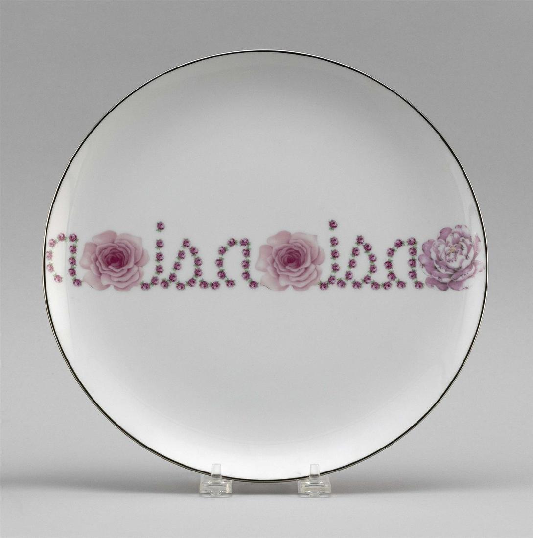 HOWARD KOTTLER Ohio/Washington, 1930-1989 "Seeing: HOWARD KOTTLER Ohio/Washington, 1930-1989 "Seeing is Believing"/"Homage to Gertrude", circa 1972. Artist's decal and paper label "12. Seeing is Believing" on reverse. Ceramic decal on porcelain plate,