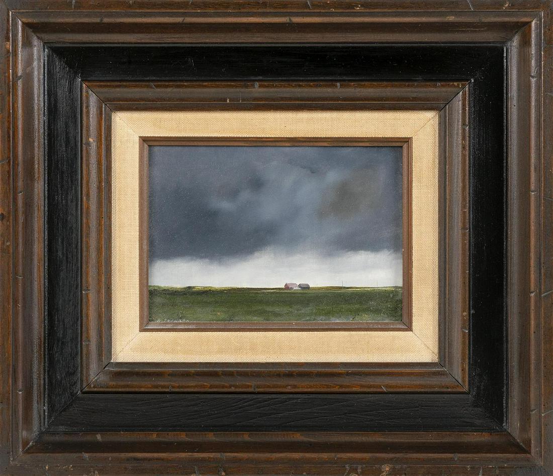 ANNE PACKARD Massachusetts/New Jersey, b. 1933: ANNE PACKARD Massachusetts/New Jersey, b. 1933 Cottages by the shore. Signed lower left "A. Packard". Oil on masonite, 5" x 7". Framed 12" x 14".