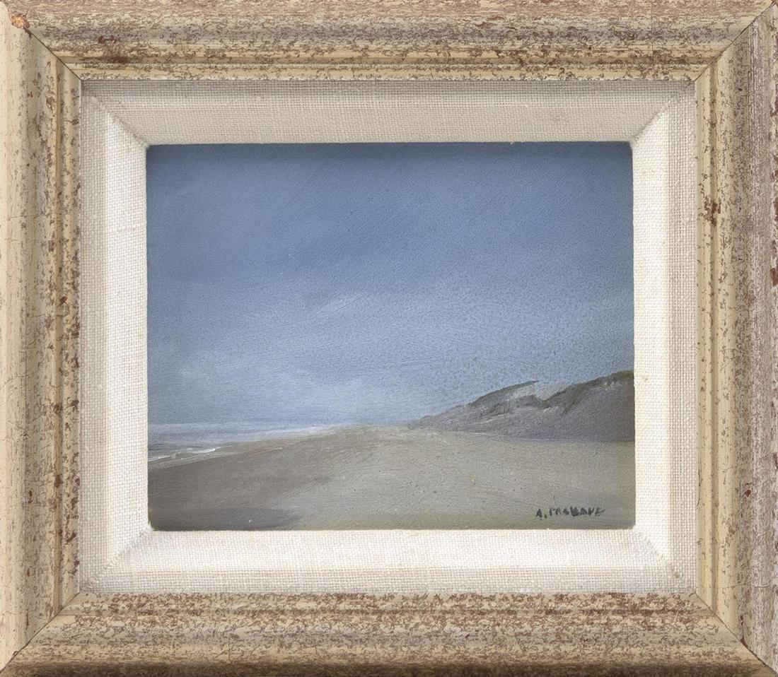 ANNE PACKARD Massachusetts/New Jersey, b. 1933 Cape: ANNE PACKARD Massachusetts/New Jersey, b. 1933 Cape Cod dunes. Signed lower right "A. Packard". Oil on board, 4" x 5". Framed 6.25" x 7".