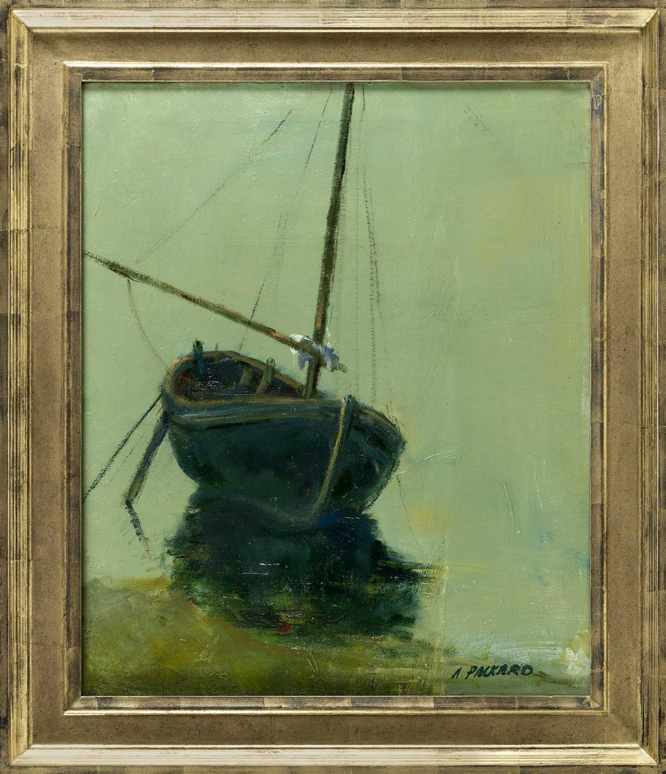 ANNE PACKARD Massachusetts/New Jersey, b. 1933: ANNE PACKARD Massachusetts/New Jersey, b. 1933 Sailboat. Signed lower right "A. Packard". Housed in a Guido frame. Provenance: Packard Gallery, 2001. Private Collection. Oil on canvas, 24" x 20". Fram