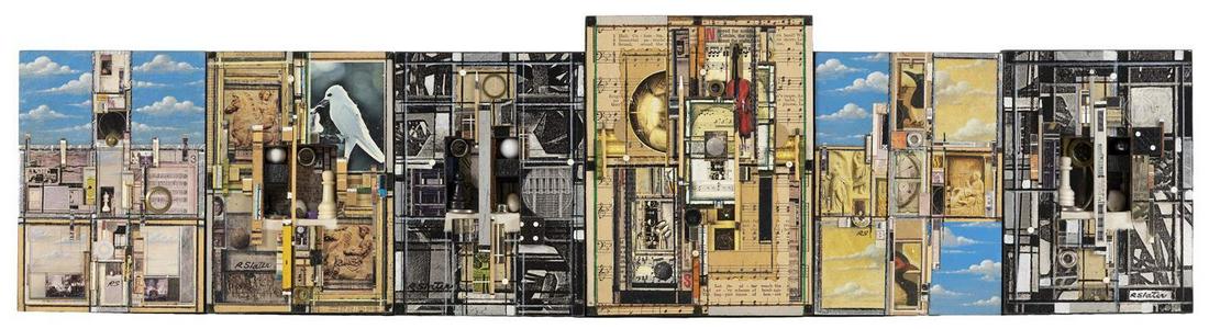 RODERICK SLATER America, b. 1937 Six unframed: RODERICK SLATER America, b. 1937 Six unframed works, all signed either "R. Slater" or "RS" and titled verso. Collages and acrylic paint on board, 5" x 7".