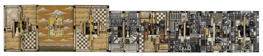 RODERICK SLATER America, b. 1937 Eight unframed: RODERICK SLATER America, b. 1937 Eight unframed works, all signed "R. Slater" and titled verso. Collages and acrylic paints on board, 5" x 7" and 6" x 8".