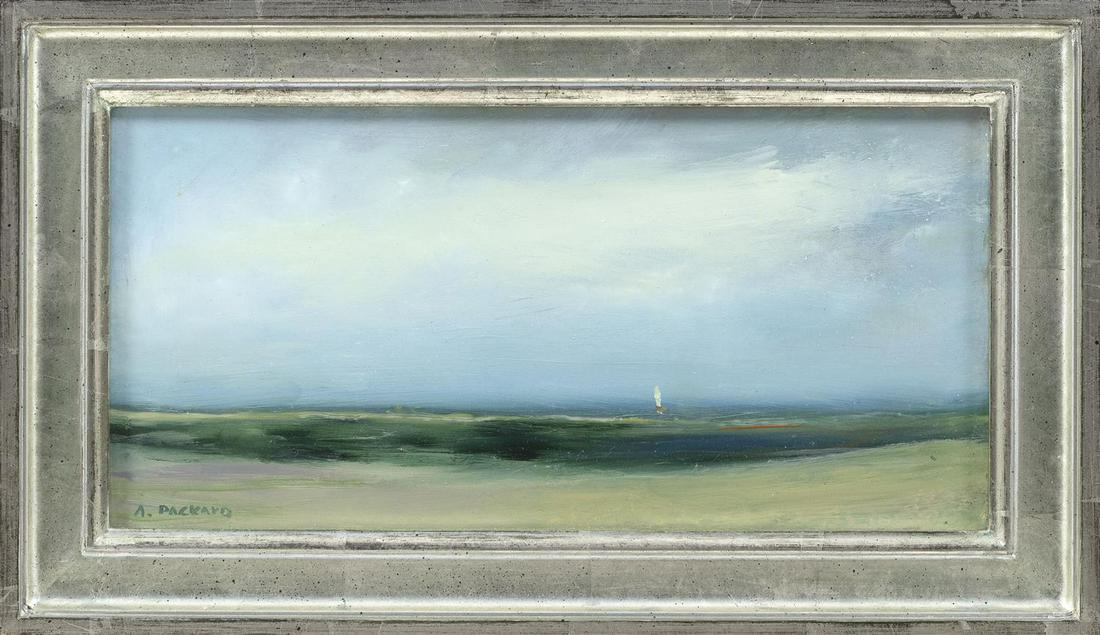 ANNE PACKARD, Massachusetts/New Jersey, b. 1933,: ANNE PACKARD Massachusetts/New Jersey, b. 1933 Sailboat on the bay. Signed lower left "A. Packard". Housed in a Guido frame. Provenance: Packard Gallery, Provincetown, Massachusetts. Private Collectio