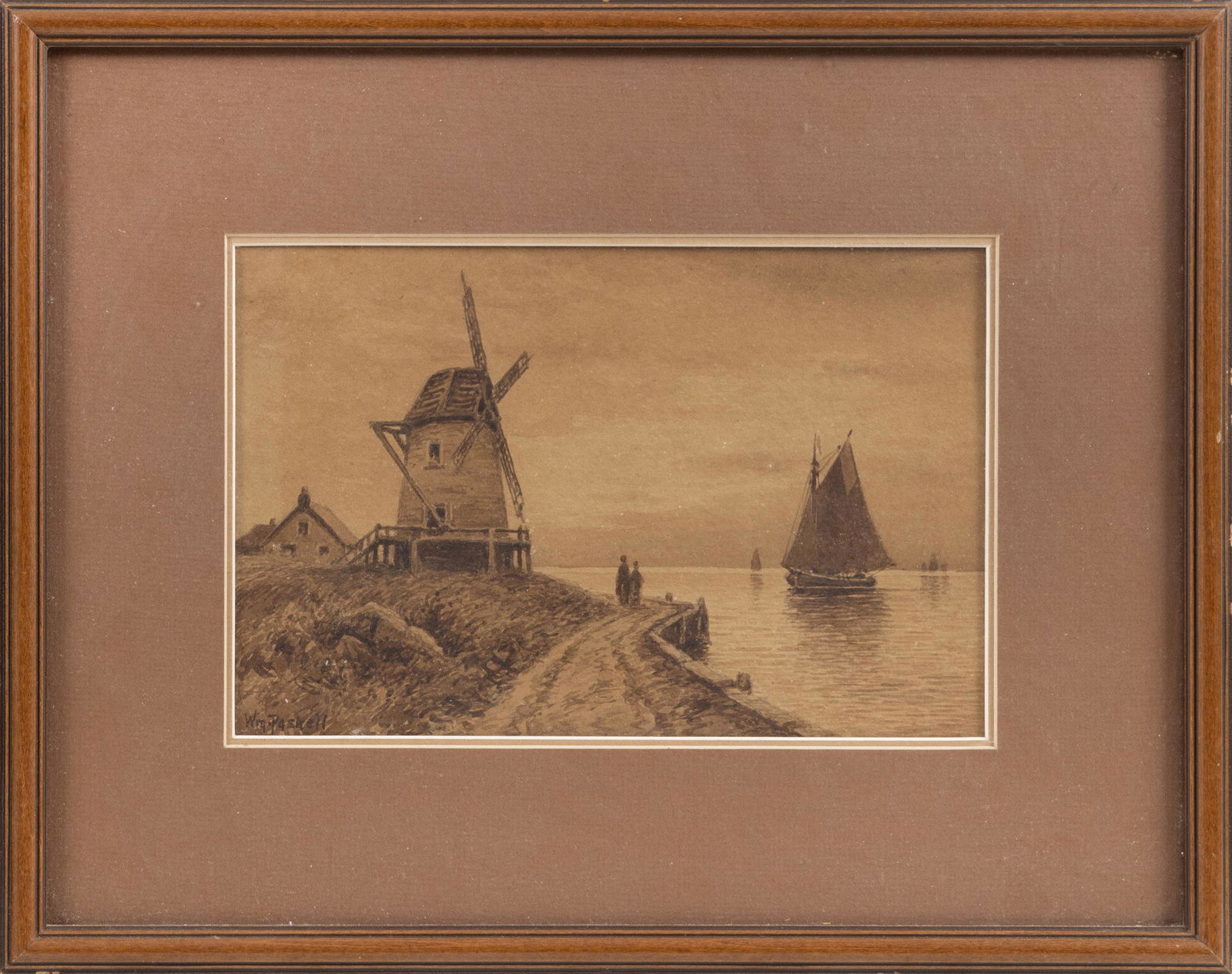 WILLIAM FREDERICK PASKELL (Massachusetts, 1866-1951), A: WILLIAM FREDERICK PASKELLMassachusetts, 1866-1951A Dutch windmill. Signed lower left "Wm. Paskell".Watercolor, 6.5" x 10". Framed 13.25" x 17".
