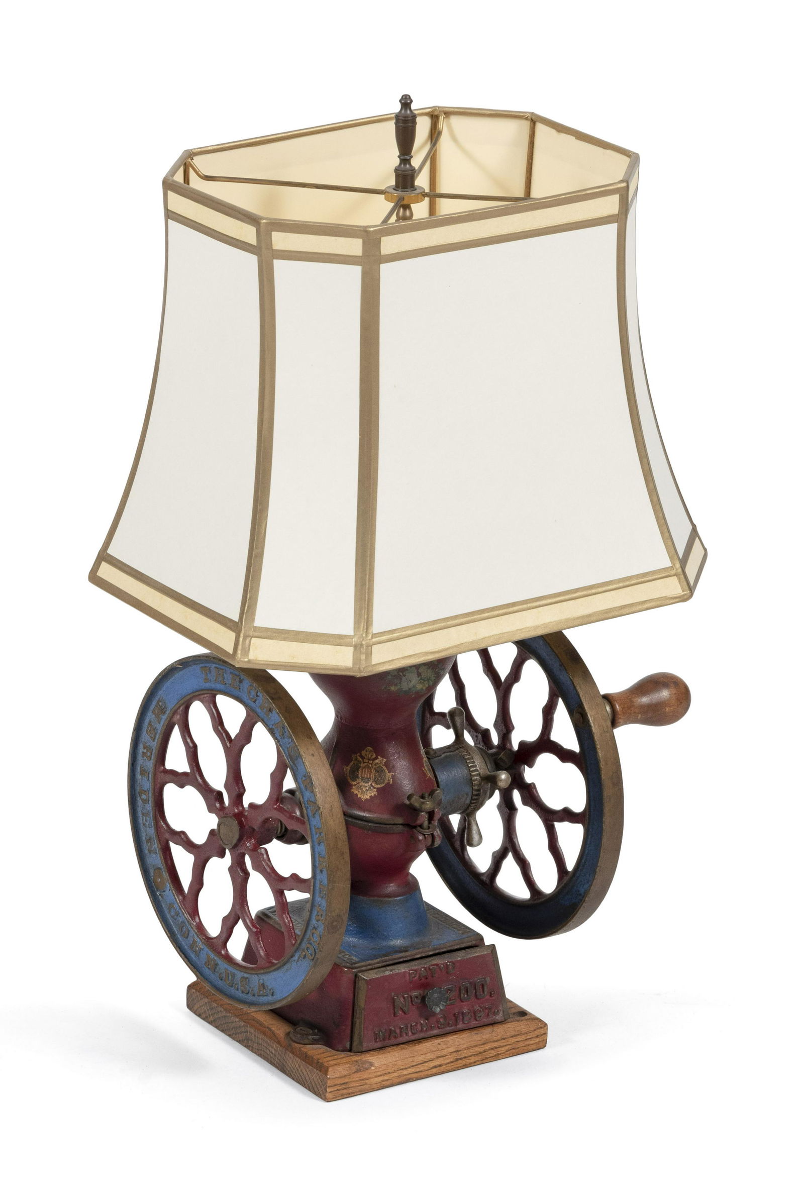 CHARLES PARKER CO. CAST IRON COFFEE GRINDER MADE INTO A (1 of 2)