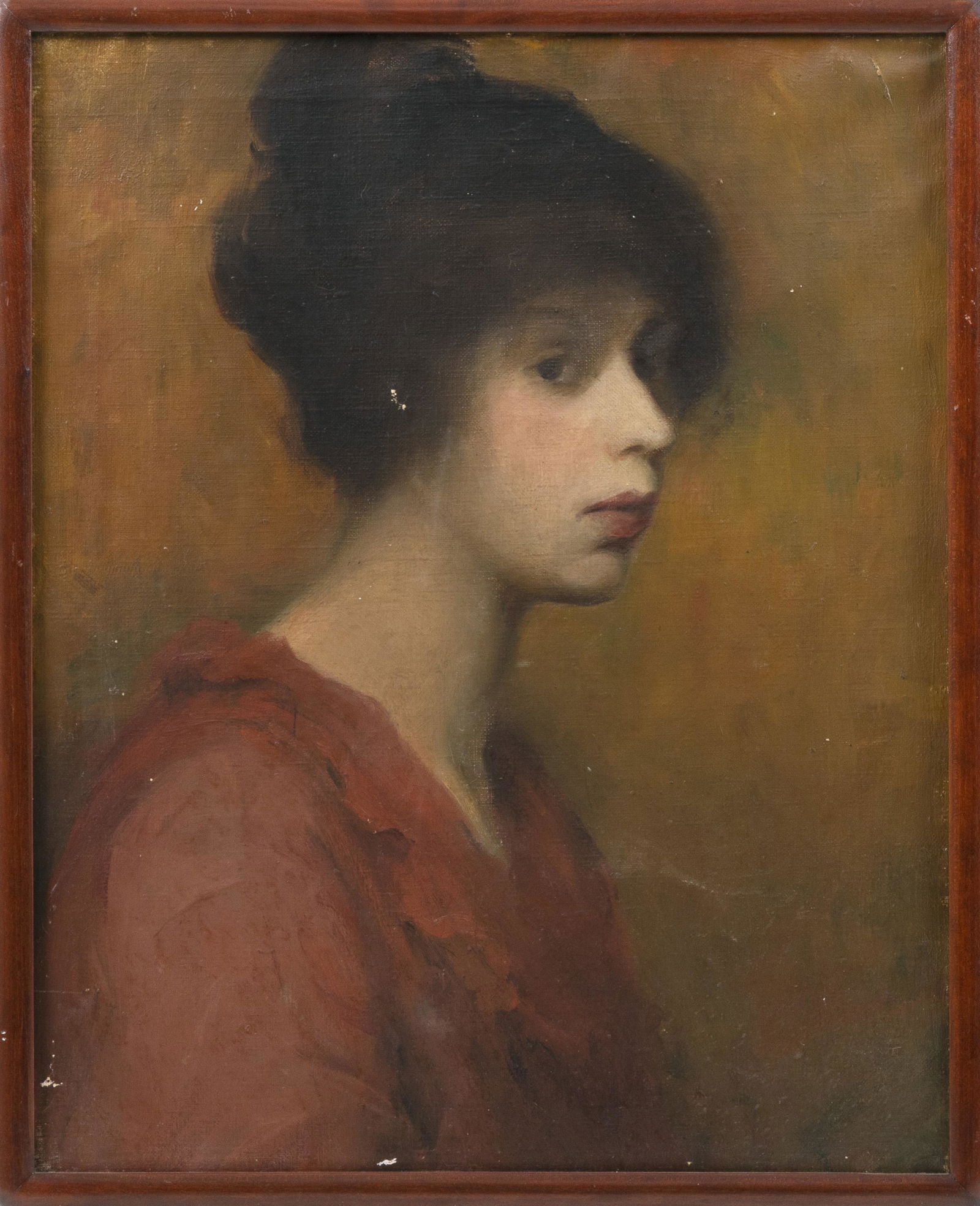 MARGARET FERGUSON, Pennsylvania, Early 20th Century,: MARGARET FERGUSONPennsylvania, Early 20th CenturyPortrait of Gloria Vanderbilt. Unsigned. Identified on note verso.Oil on canvas, 20" x 16". Framed 21" x 17".