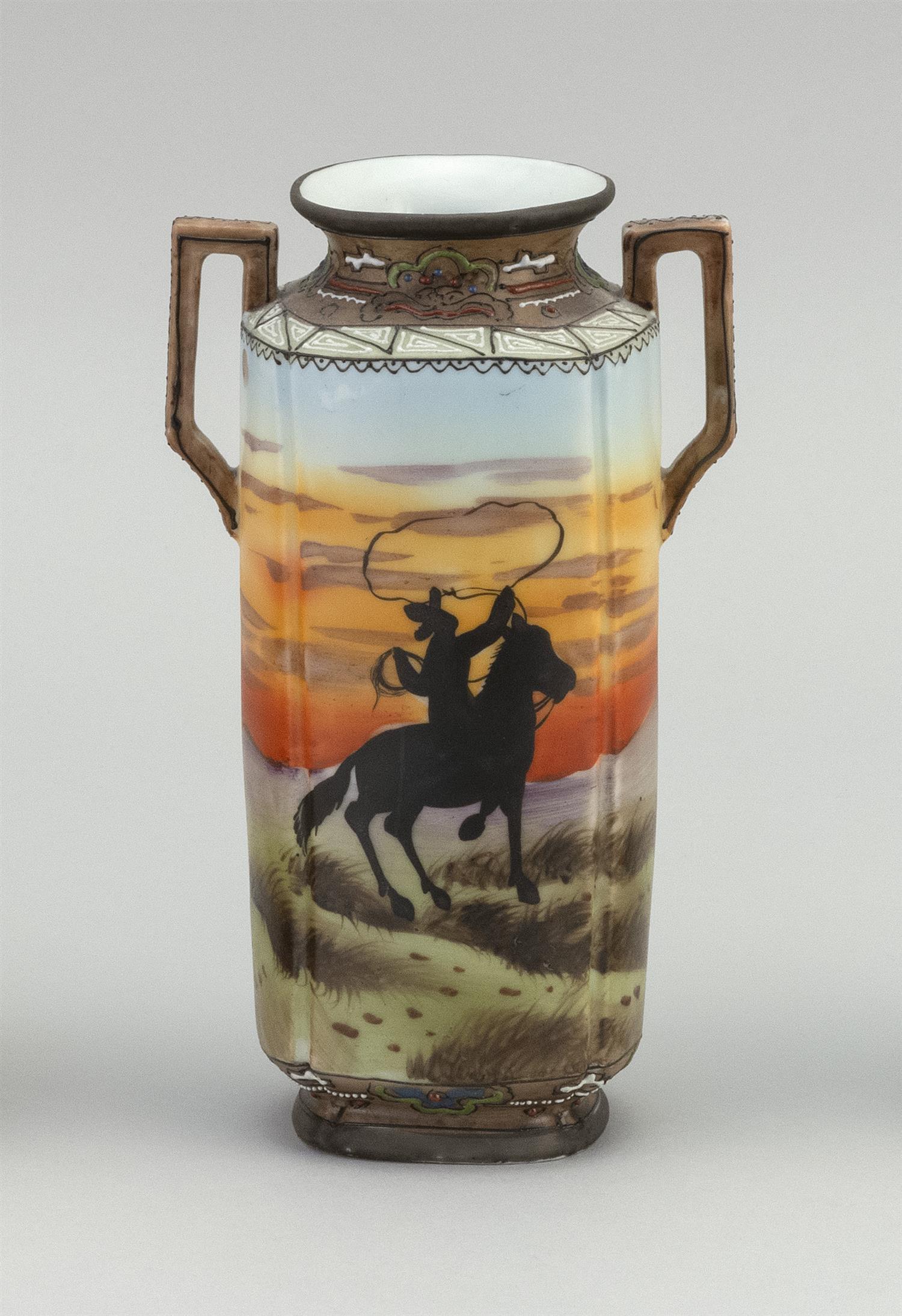 NIPPON PORCELAIN VASE In four-lobed form, with scenic (1 of 3)