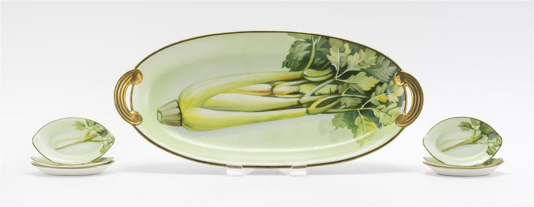 SEVEN-PIECE NIPPON PORCELAIN CELERY SERVICE A serving (1 of 2)