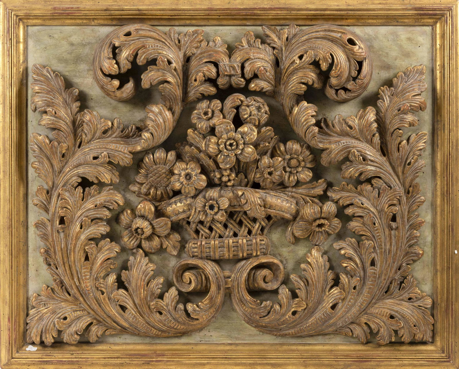 CONTINENTAL CARVED AND PARCEL-GILTWOOD MANTEL CARVING (1 of 2)
