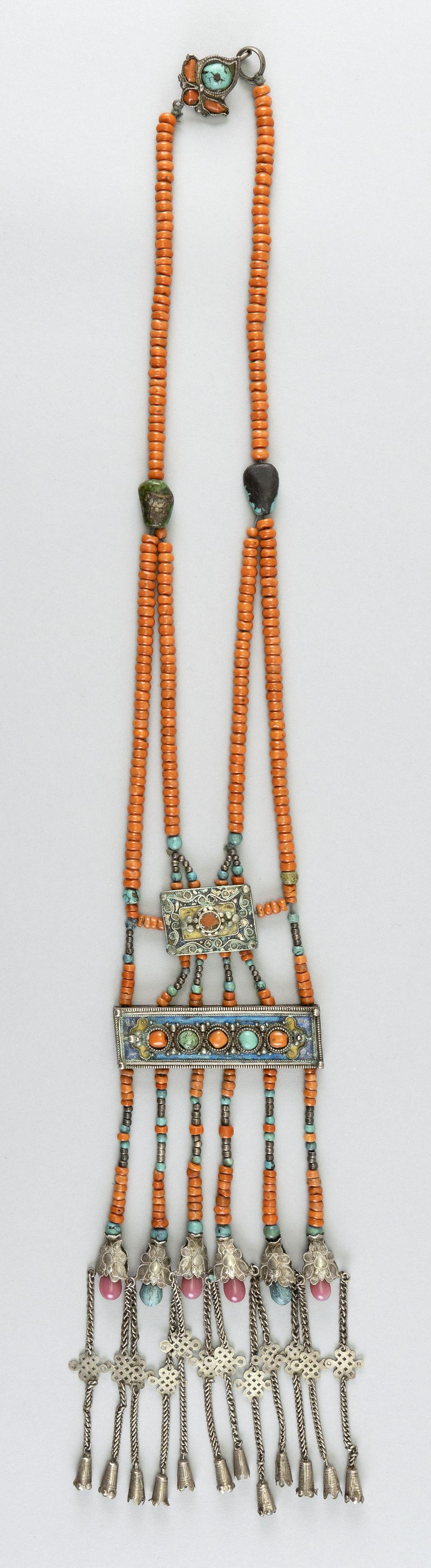 MONGOLIAN CORAL, TURQUOISE, GLASS, ENAMEL, SILVER AND (1 of 7)