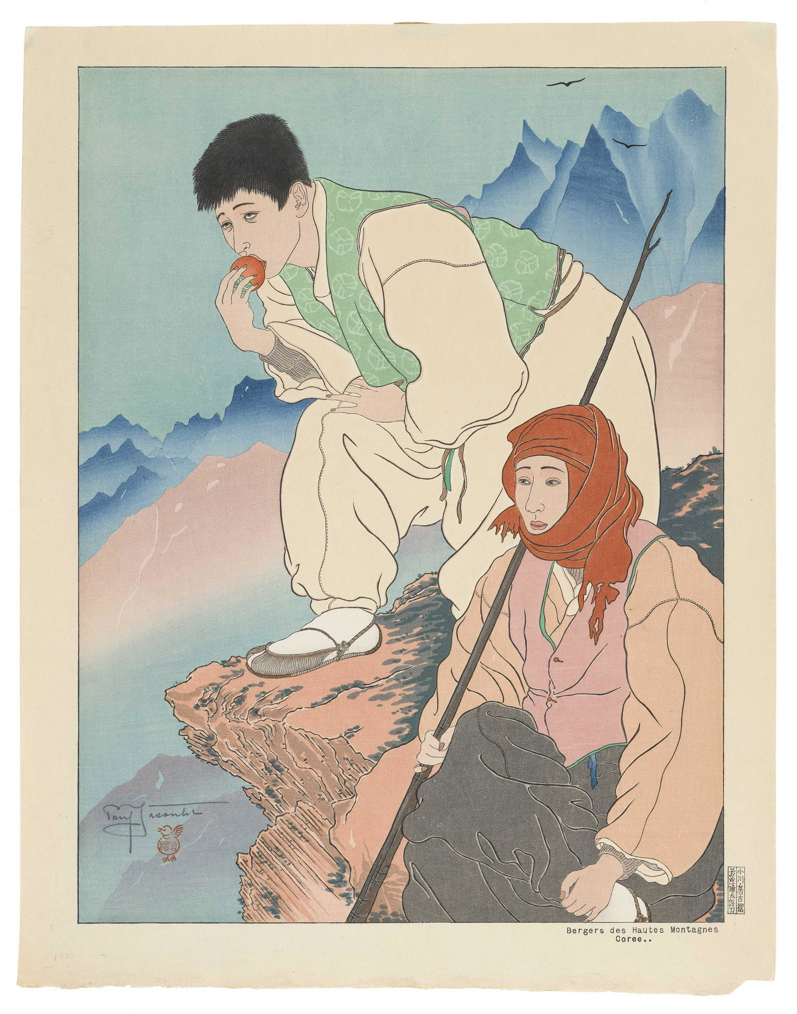 PAUL JACOULET Woodblock print 17" x 13.5". Unframed. (1 of 3)