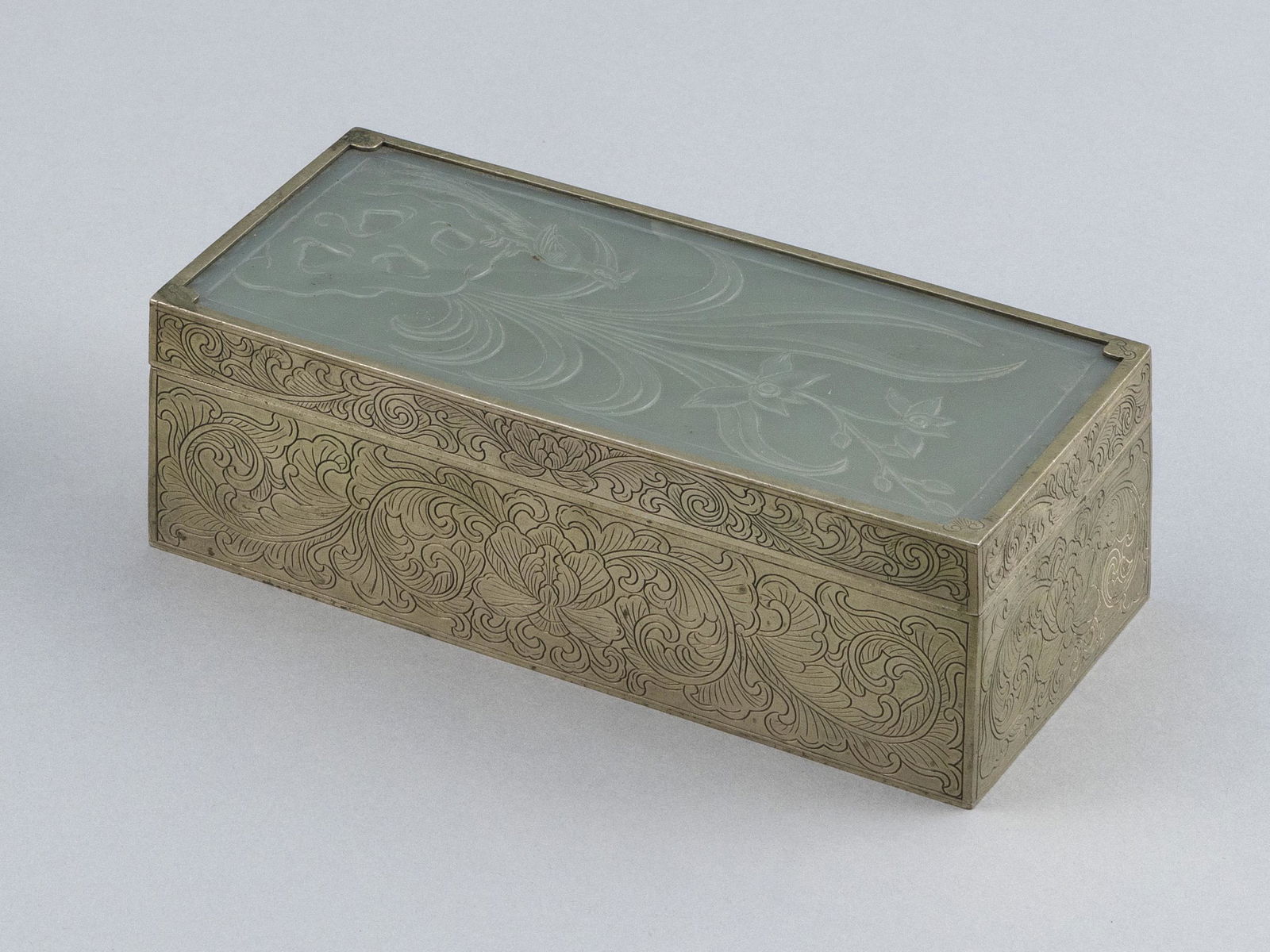 CHINESE BRONZE BOX WITH JADE COVER Early 20th Century (1 of 6)