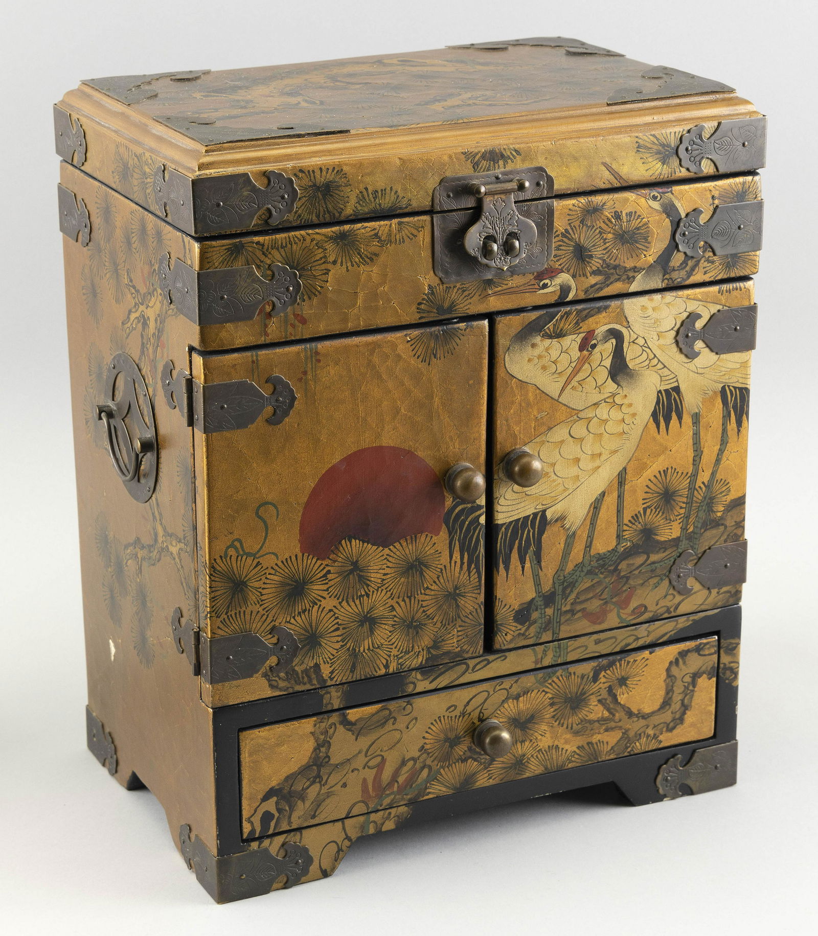 JAPANESE GILT LACQUERED WOOD LIFT-TOP JEWELRY CASE 20th (1 of 3)