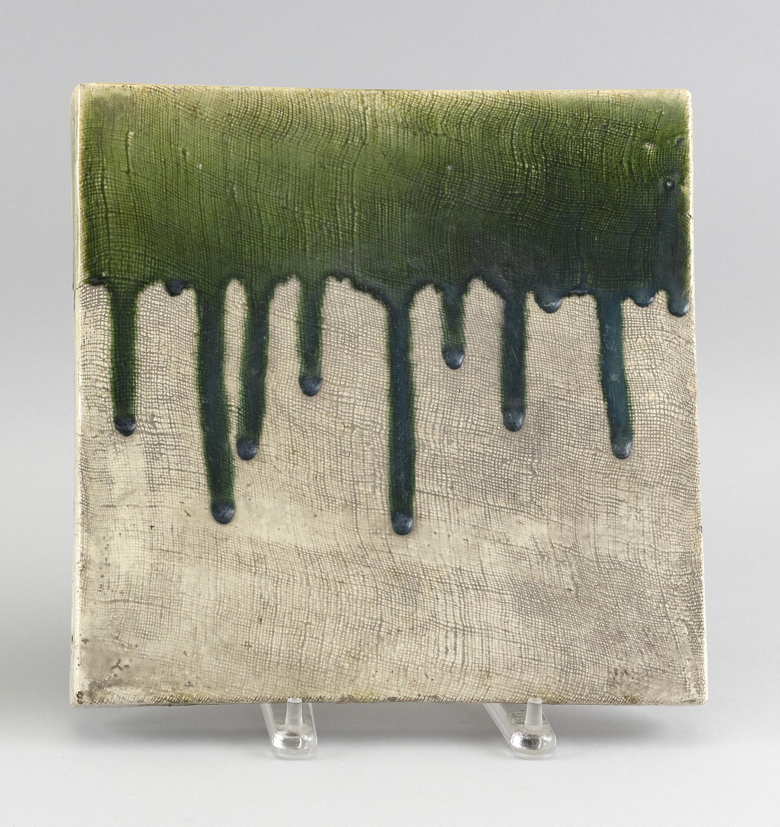 JAPANESE STUDIO POTTERY SQUARE TILE TRAY Late Meiji (1 of 2)