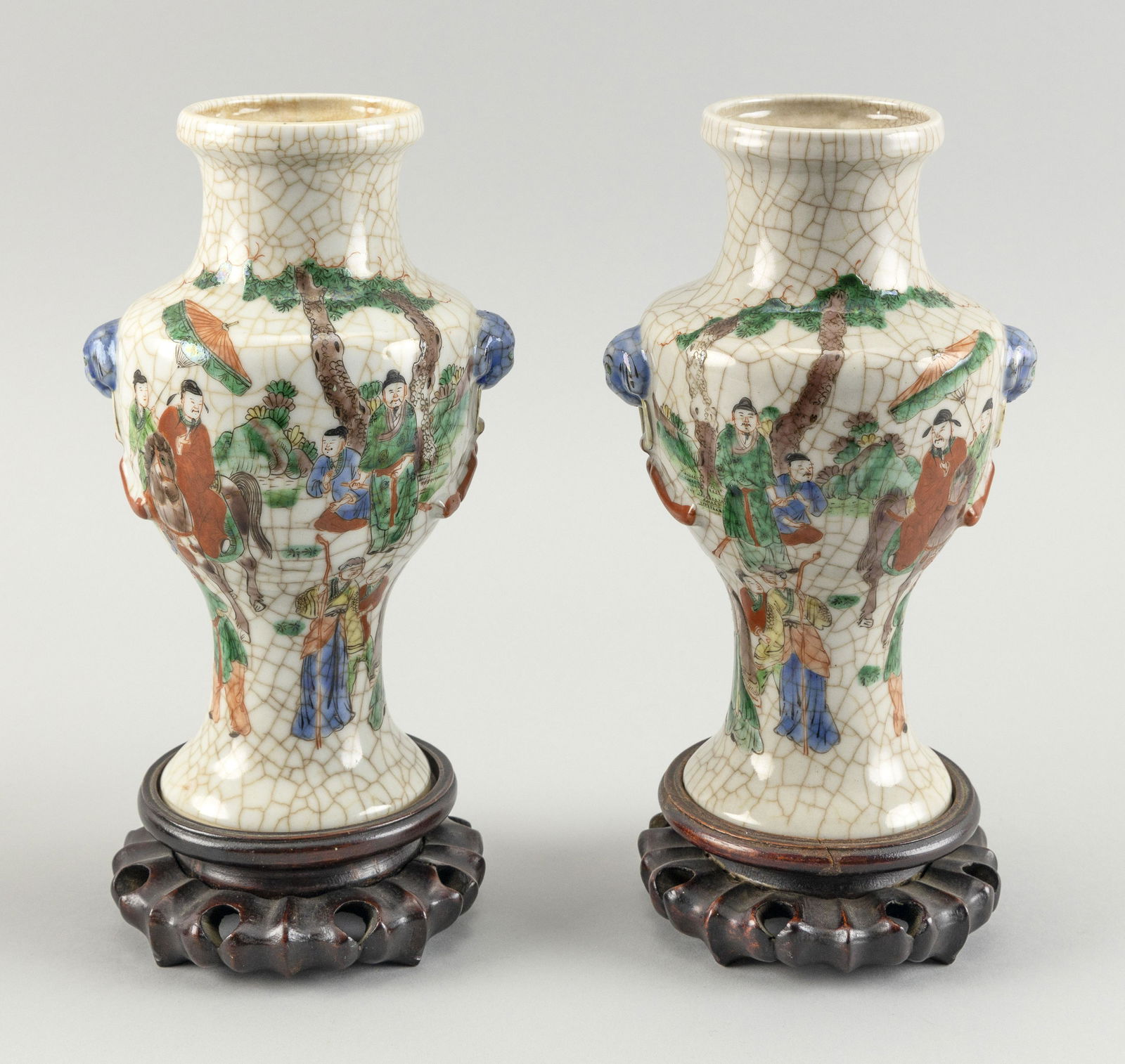 PAIR OF CHINESE FAMILLE VERTE ON CRACKLEWARE PORCELAIN (1 of 5)