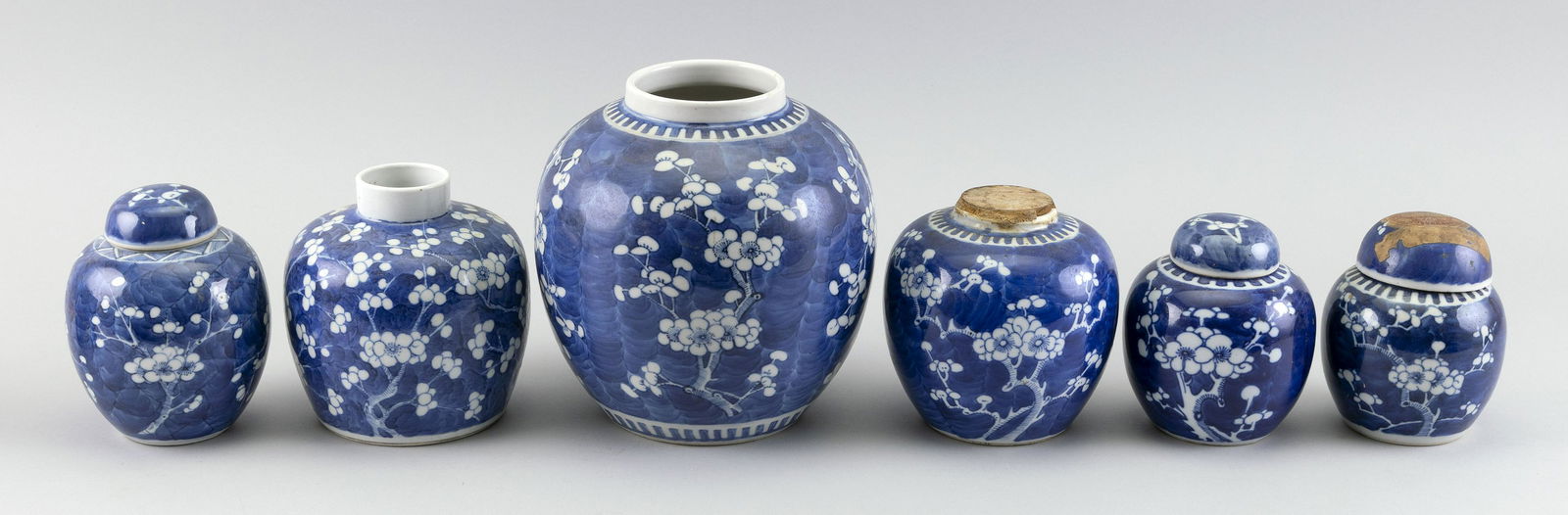 SIX CHINESE BLUE AND WHITE PORCELAIN GINGER JARS Late (1 of 2)