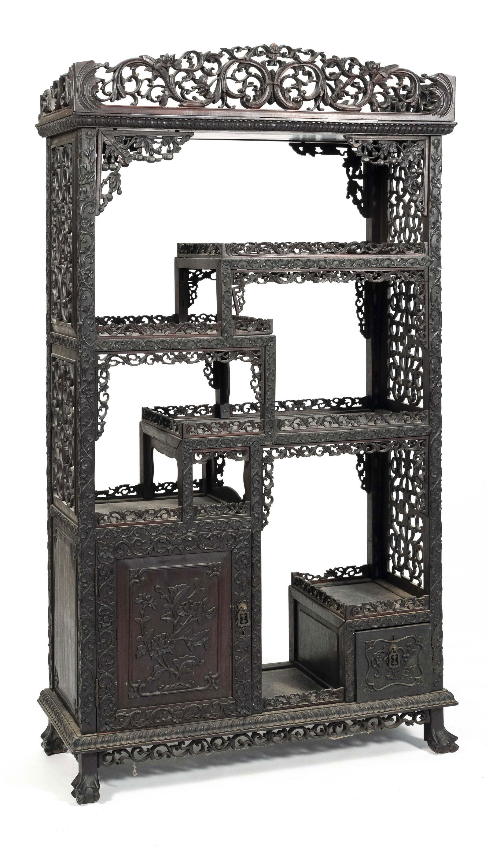 CHINESE EXPORT HARDWOOD DISPLAY CABINET Late 19th (1 of 2)