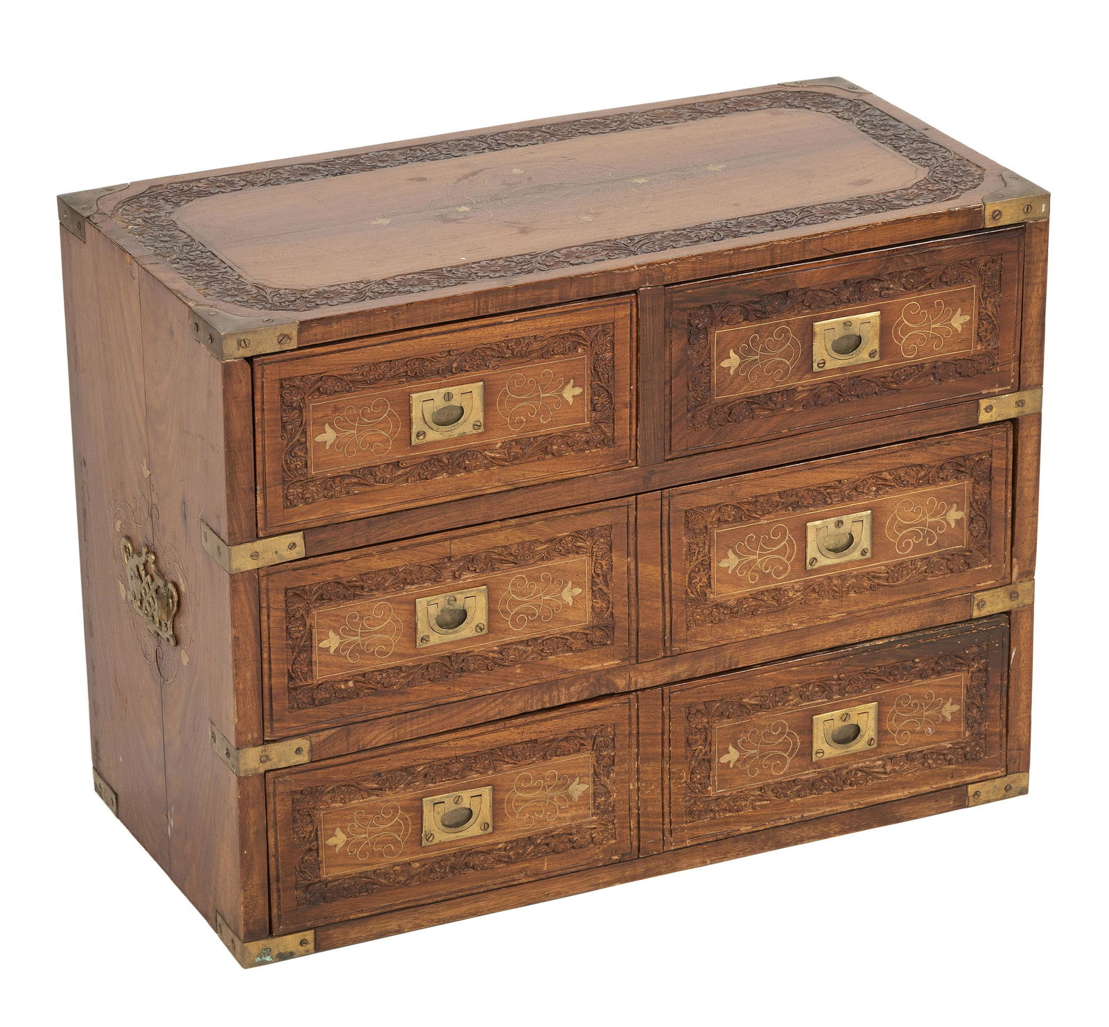 INDONESIAN CARVED AND INLAID WOOD SIX-DRAWER CHEST 20th (1 of 5)