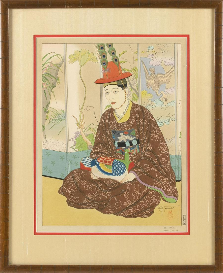 PAUL JACOULET Woodblock print 19" x 14". Framed 23.5" x (1 of 5)