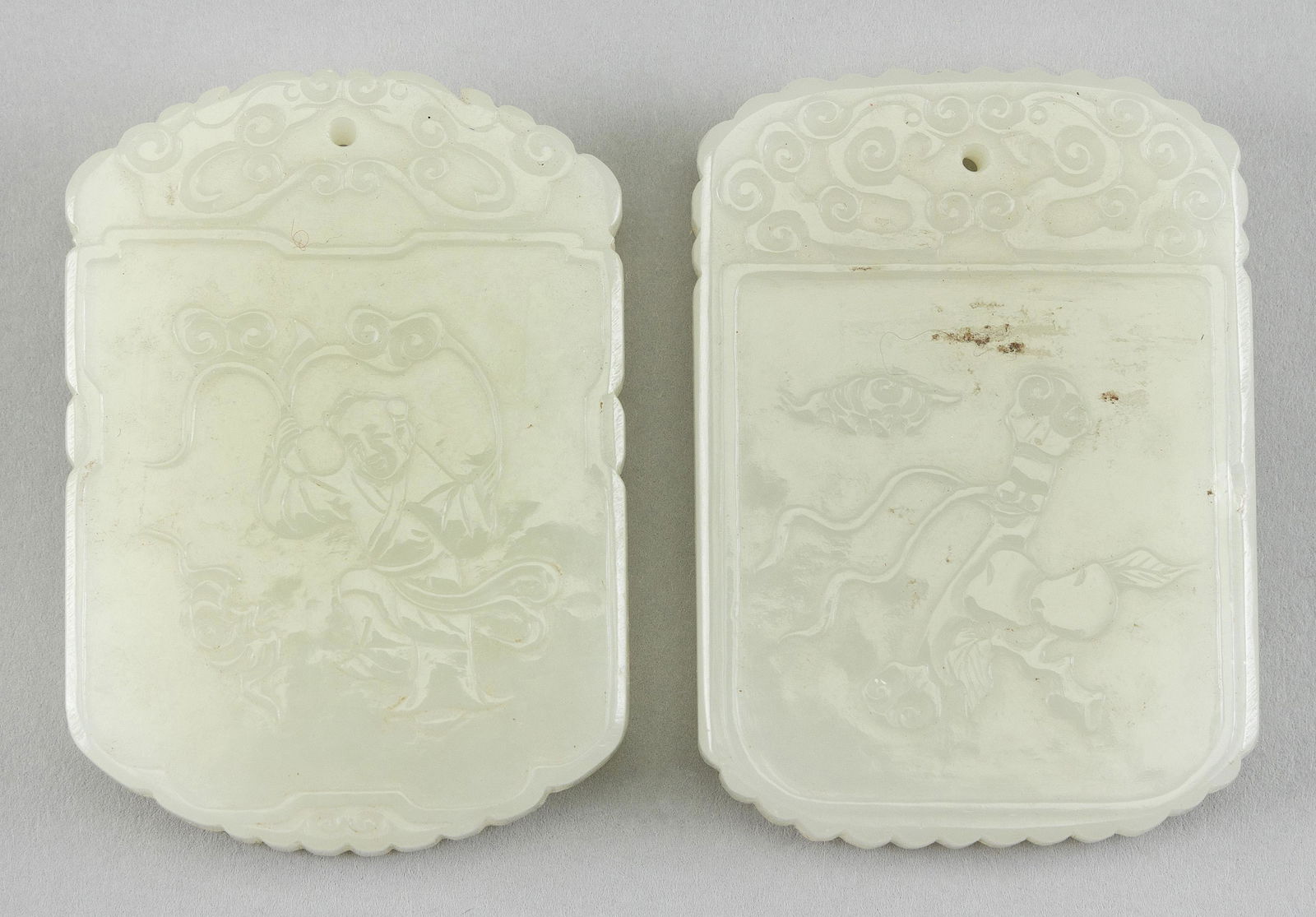TWO CHINESE CARVED JADE PENDANTS 20th Century Both 2" x (1 of 2)
