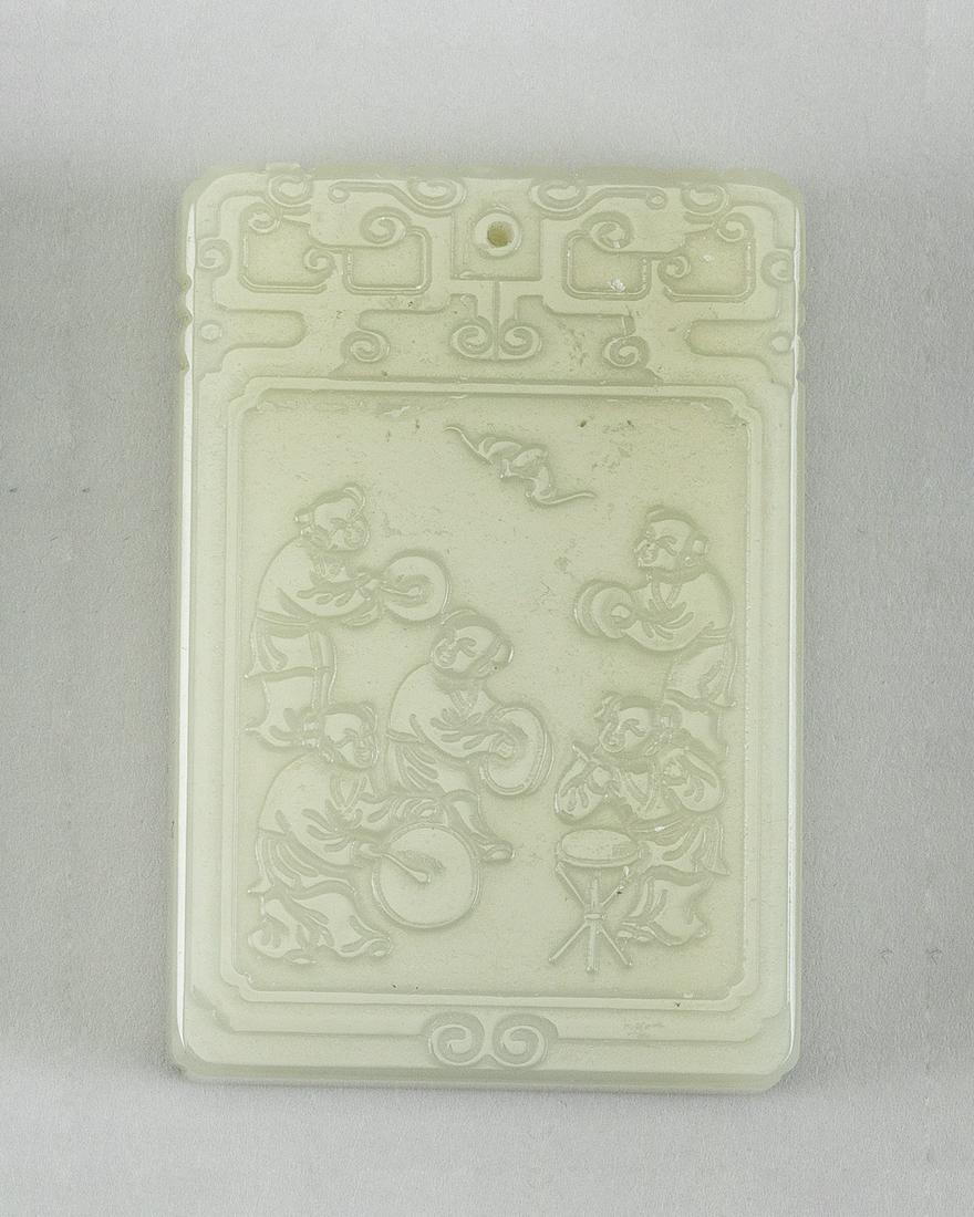 CHINESE CARVED LIGHT CELADON JADE PENDANT 2.25" x 1.5". (1 of 2)