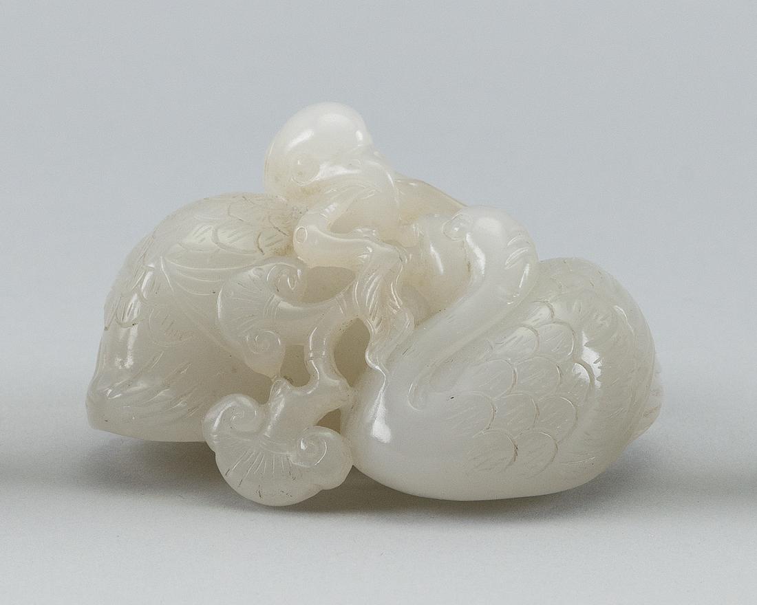 CHINESE CARVED WHITE JADE FIGURE GROUP Length 3". (1 of 3)