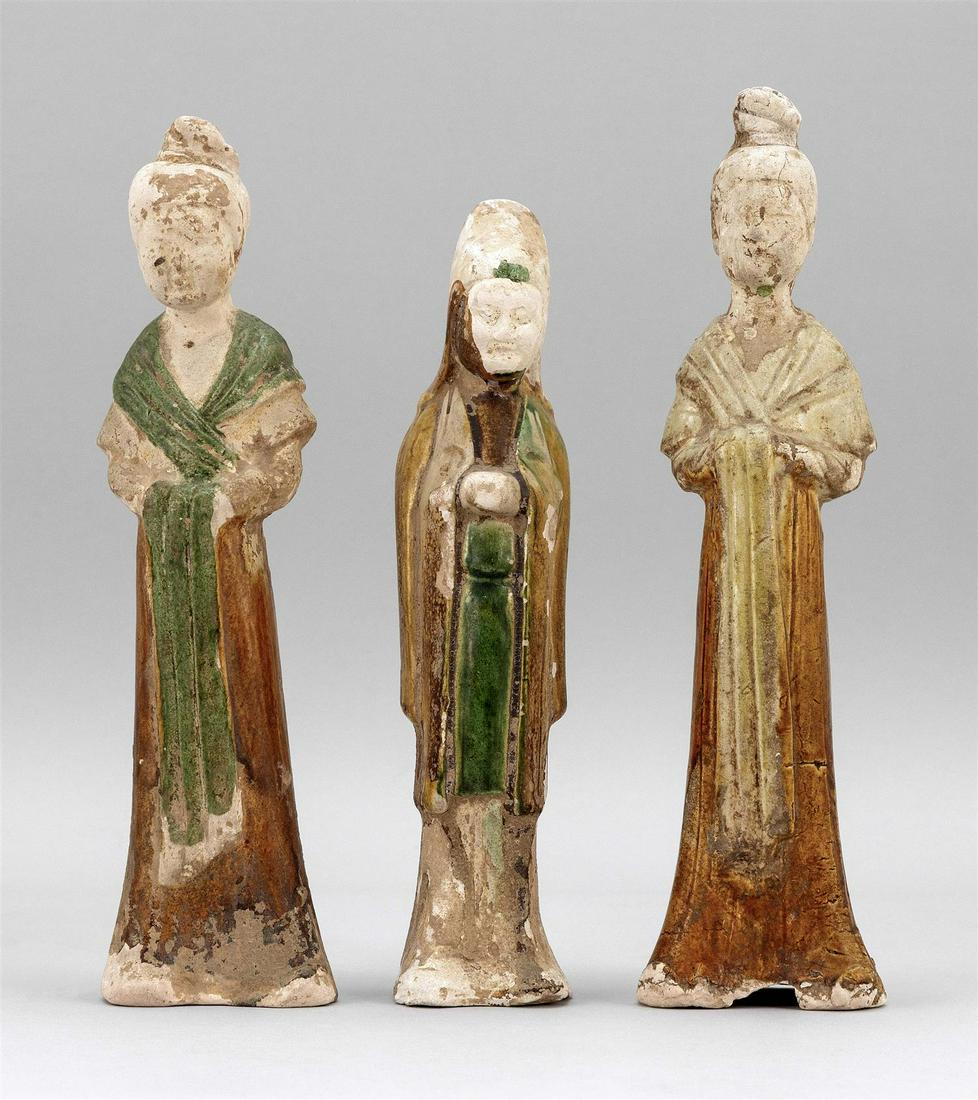THREE CHINESE SANCAI GLAZED POTTERY TOMB FIGURES Tang (1 of 3)
