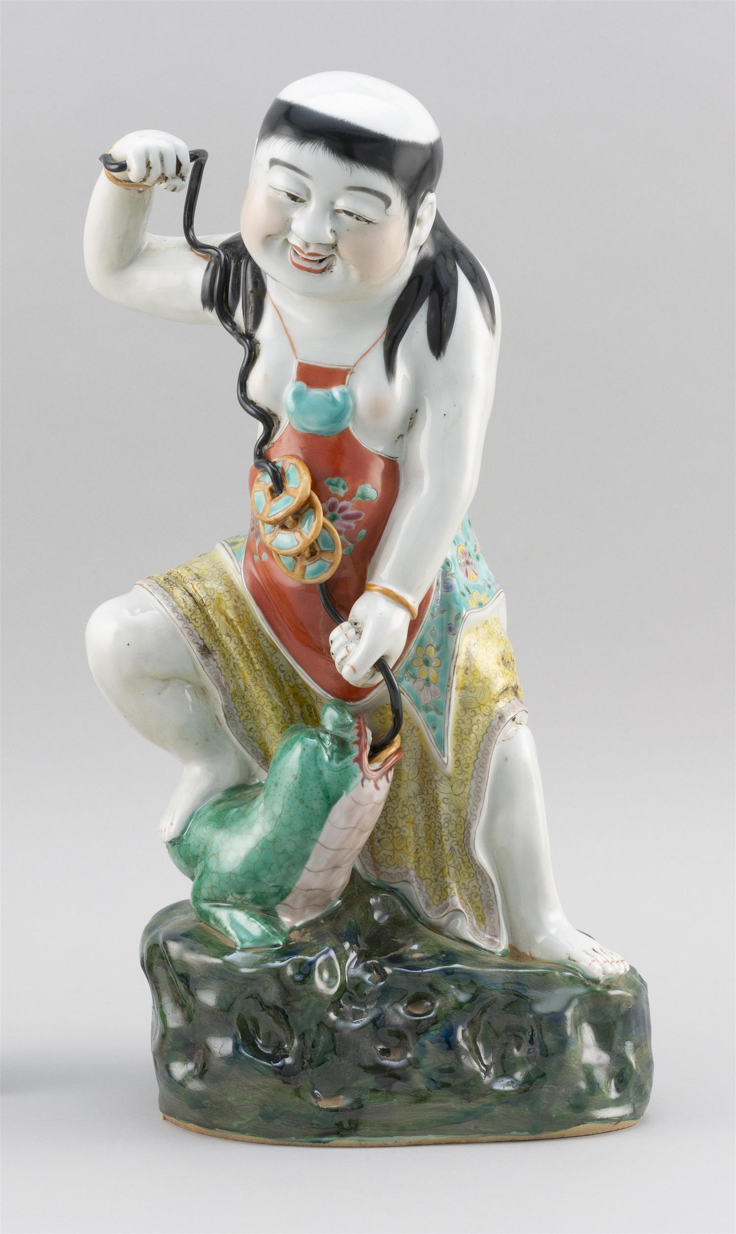 CHINESE POLYCHROME PORCELAIN FIGURE OF LIU HAI Height (1 of 3)