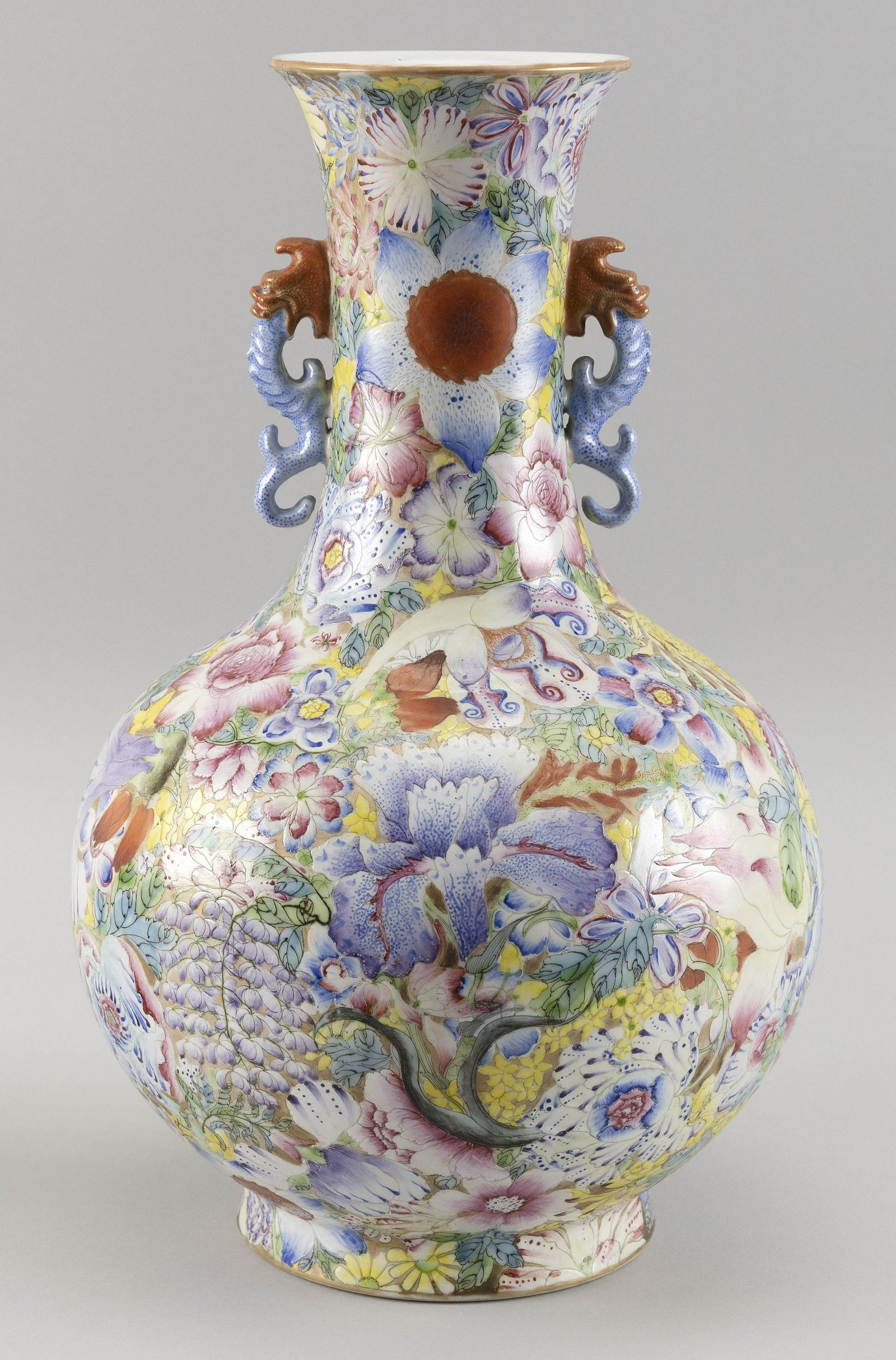 CHINESE FAMILLE ROSE "THOUSAND FLOWER" BOTTLE VASE Late (1 of 9)
