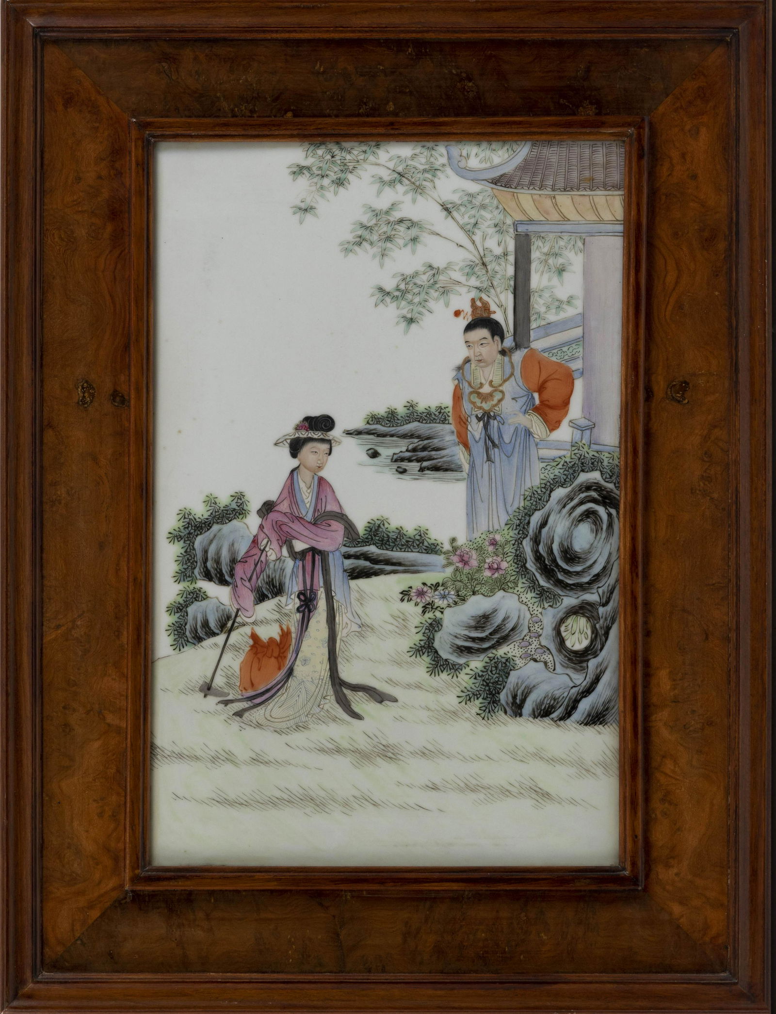 CHINESE PORCELAIN TILE PAINTING Late 19th Century 15.5" (1 of 2)