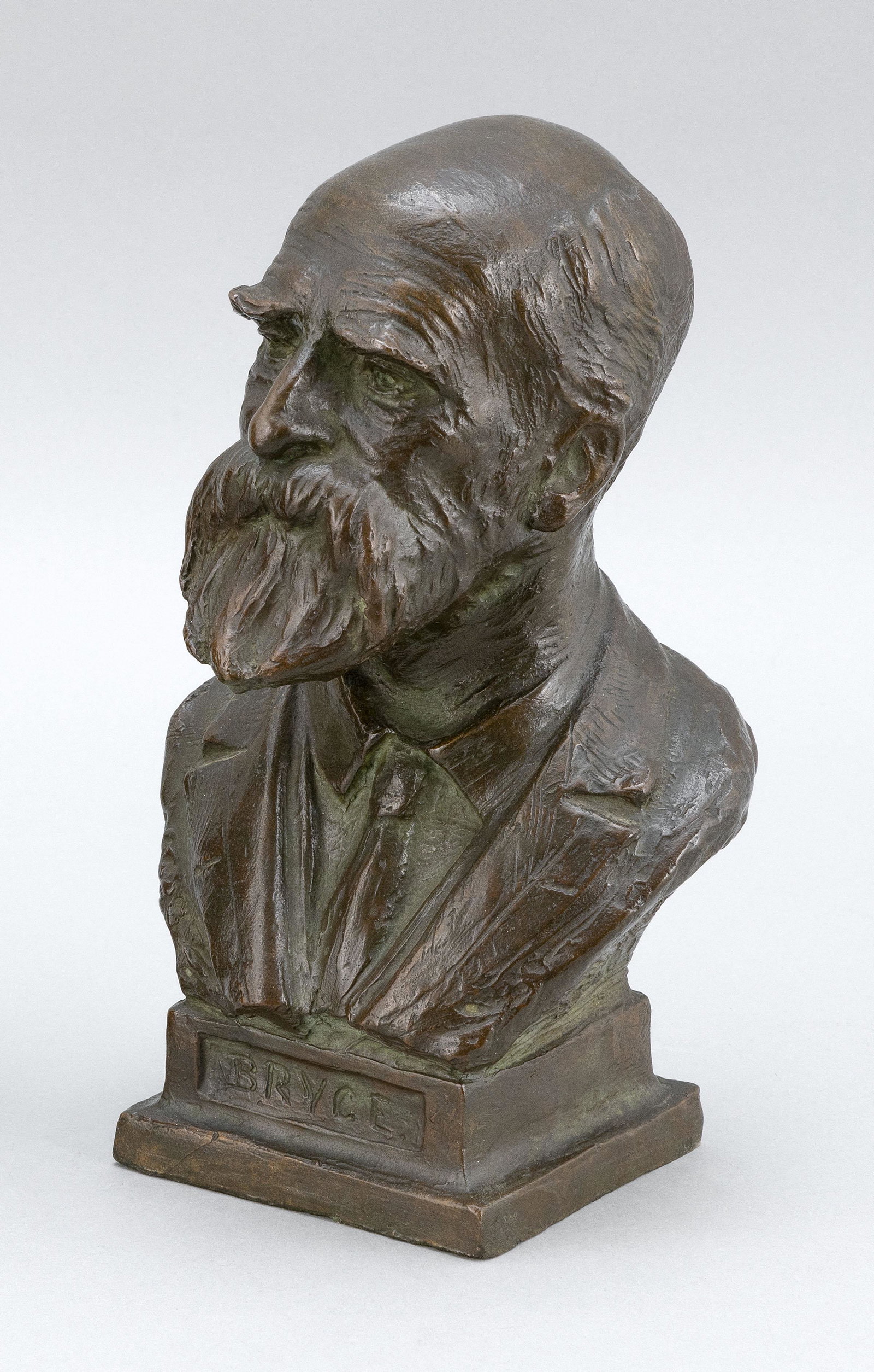 HENRY KIRKE BUSH-BROWN (New York/Washington D.C.,: HENRY KIRKE BUSH-BROWN New York/Washington D.C., 1857-1935 Bust of Ebenezer Bryce. Titled on base "Bryce". Signed and dated verso "Bush Brown April 24, 1913". Bronze, height, 9.5&q
