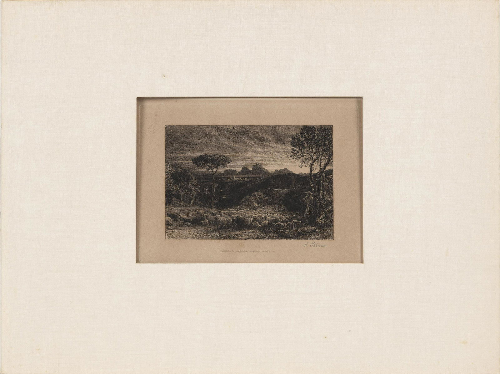 SAMUEL PALMER (England, 1805-1881), "Opening the: SAMUEL PALMEREngland, 1805-1881"Opening the Fold". Signed in pencil lower right. Printed inscription lower center "Published by the Fine Art Society, 148 New Bond St., London, W. 1880&q