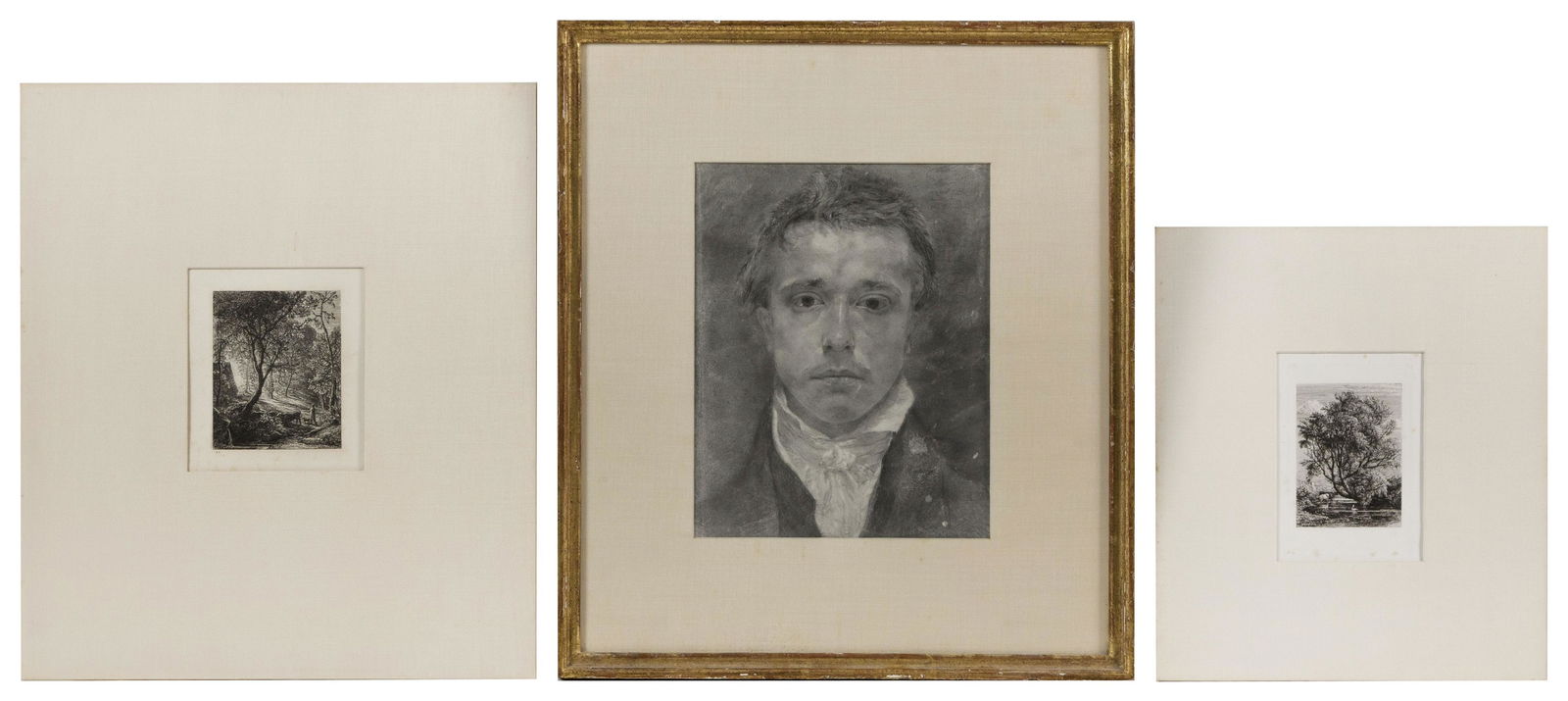 SAMUEL PALMER (England, 1805-1881), Three prints: SAMUEL PALMEREngland, 1805-1881Three prints: 1) "The Willow". Etching on paper, matrix 90mm x 67mm, sheet size 9" x 6.25". Framed 12.25" x 10.75".2) "The Herdsman's