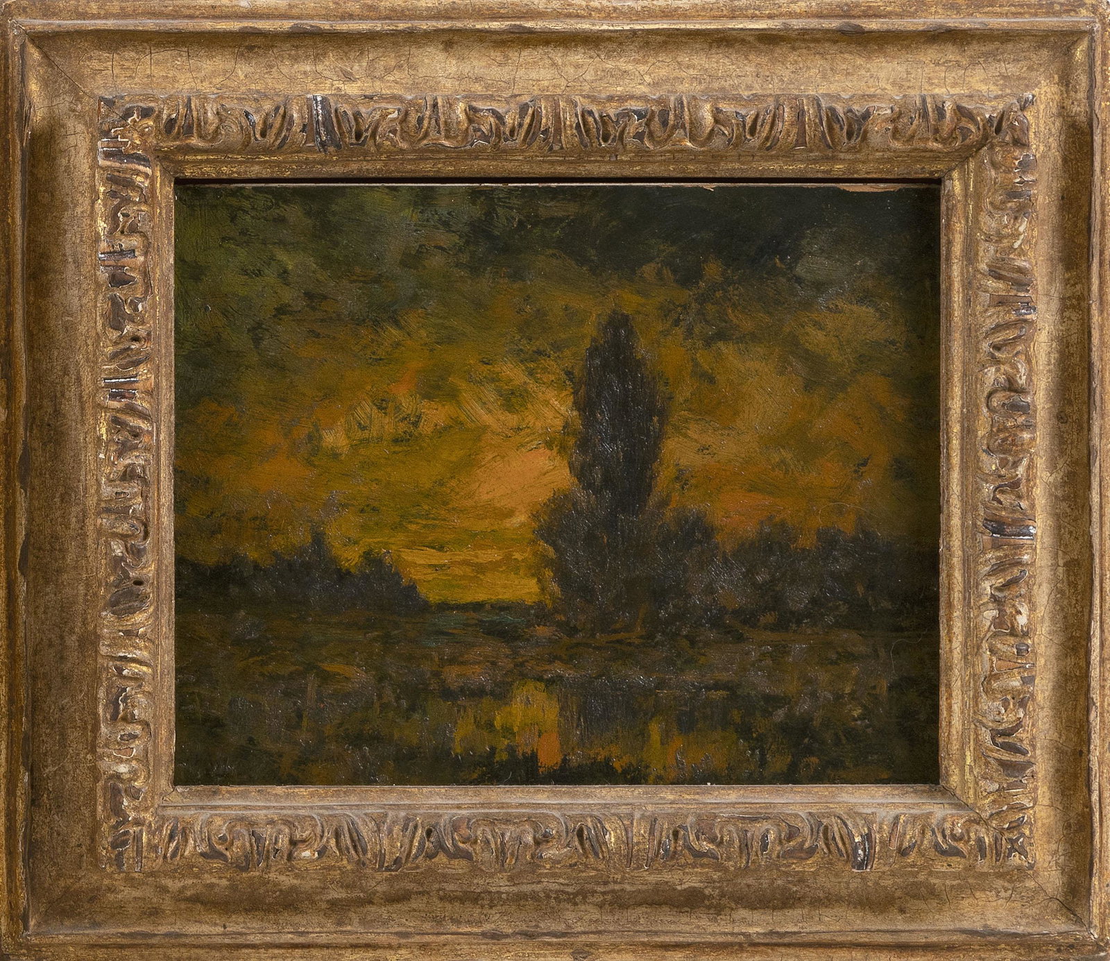 ALEXANDER HELWIG WYANT (New York/Ohio, 1836-1892),: ALEXANDER HELWIG WYANT New York/Ohio, 1836-1892 Twilight. Signed lower left "A.H. Wyant". Oil on board, 8" x 10". Framed 12" x 14". Provenance: Frederic I. Thaler, Connec