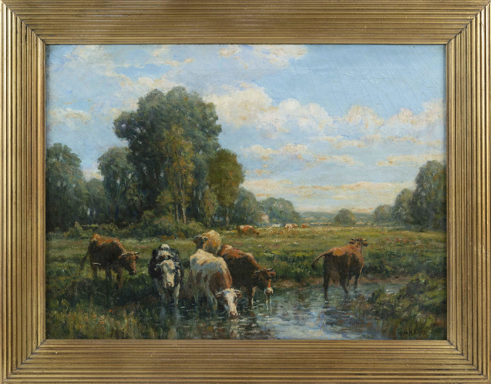 GEORGE ARTHUR HAYS (Rhode Island/Massachusetts/New: GEORGE ARTHUR HAYS Rhode Island/Massachusetts/New Hampshire, 1854-1945 "The Watering Place". Signed lower right "G.A. Hays". Titled, signed and dated 1924 verso. Oil on canvas, 20&