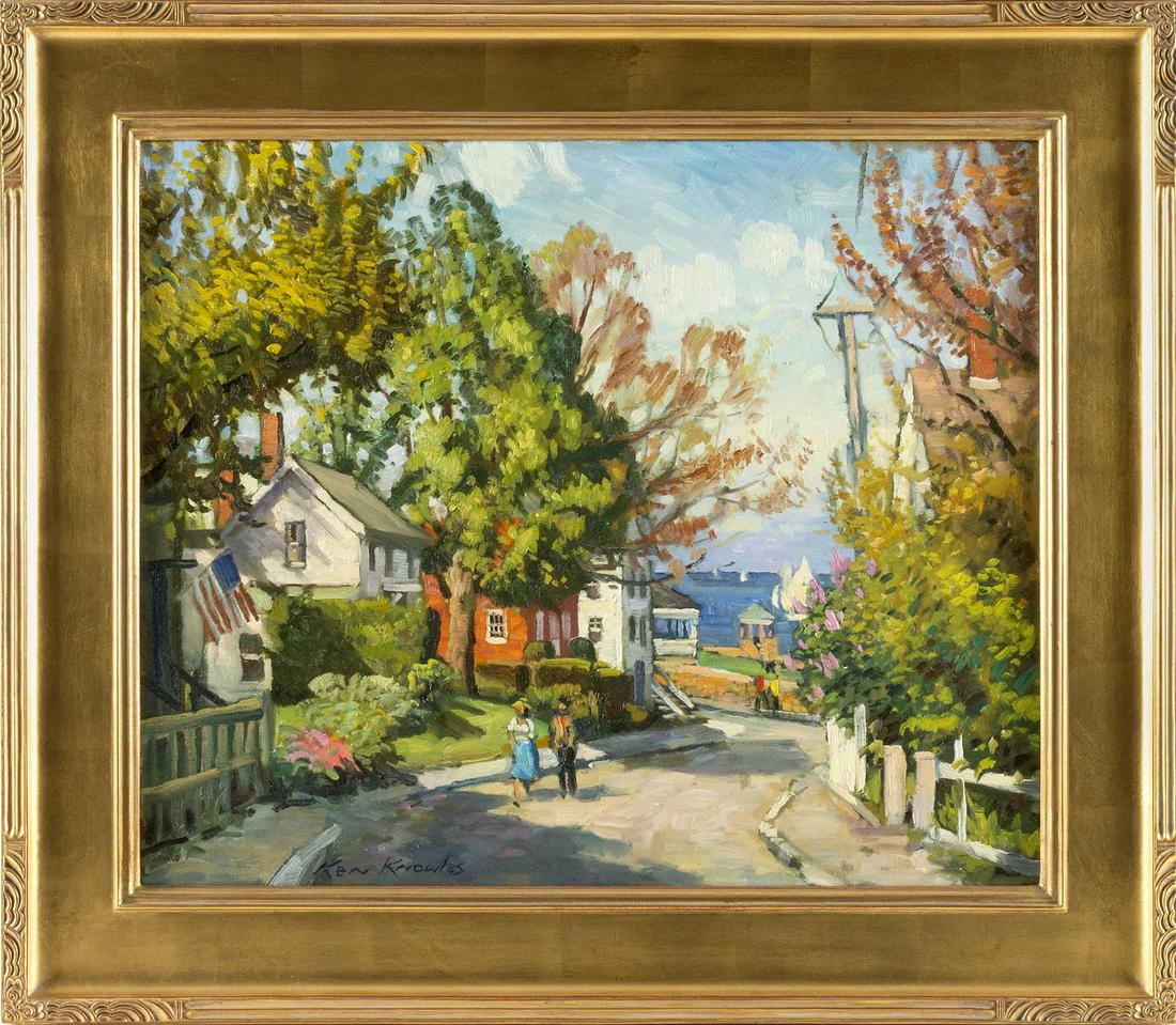 KENNETH J. KNOWLES (Massachusetts, b. 1968), "'View of: KENNETH J. KNOWLES Massachusetts, b. 1968 "'View of Front Beach' from King St." (Rockport, Massachusetts). Signed lower left "Ken Knowles". Titled, signed and dated 2005 verso. Oil