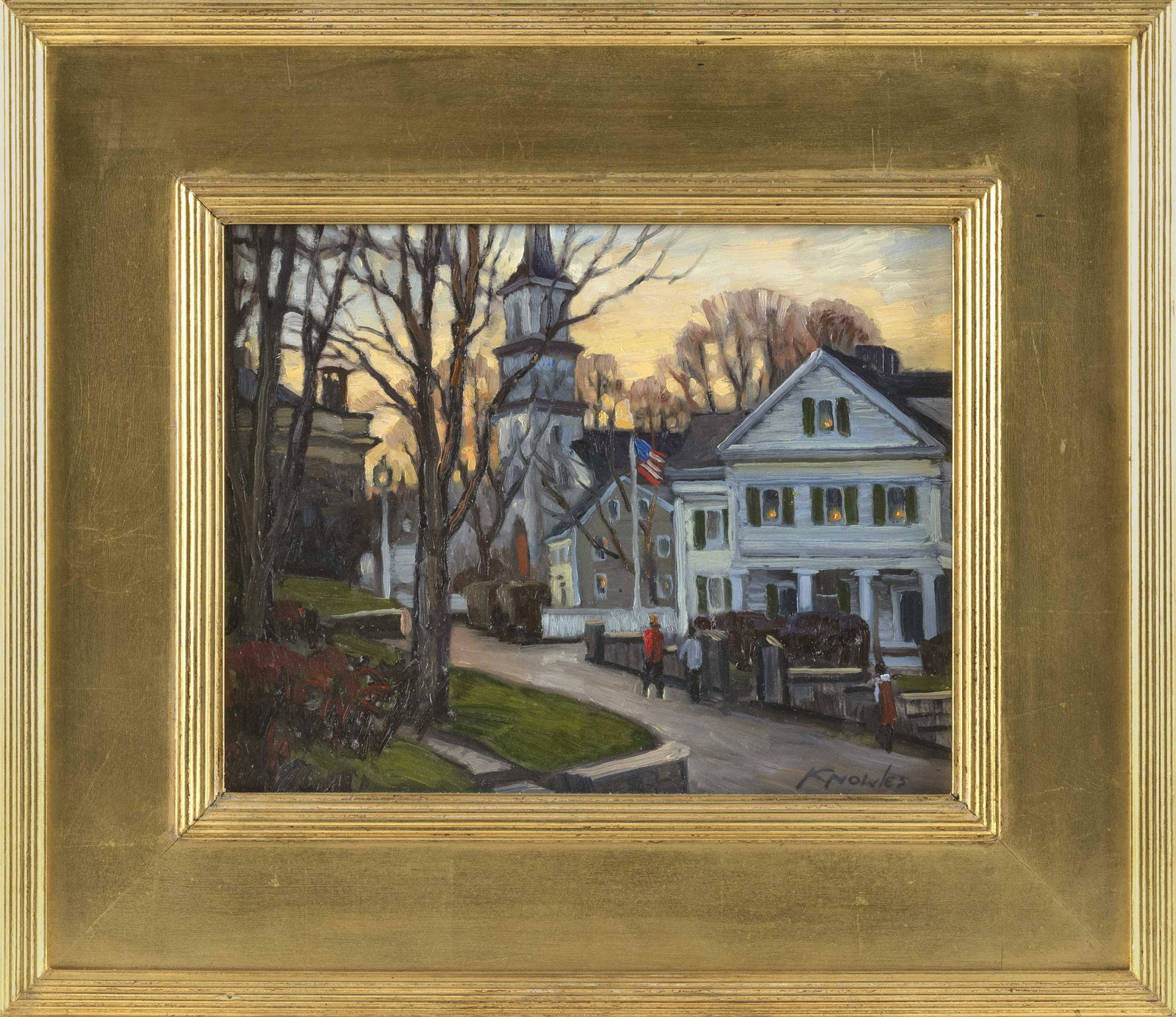 KENNETH J. KNOWLES (Massachusetts, b. 1968), "December: KENNETH J. KNOWLES Massachusetts, b. 1968 "December in Rockport". Signed lower right "Knowles". Titled verso. Oil on board, 11" x 14". Framed 19" x 22". Provena