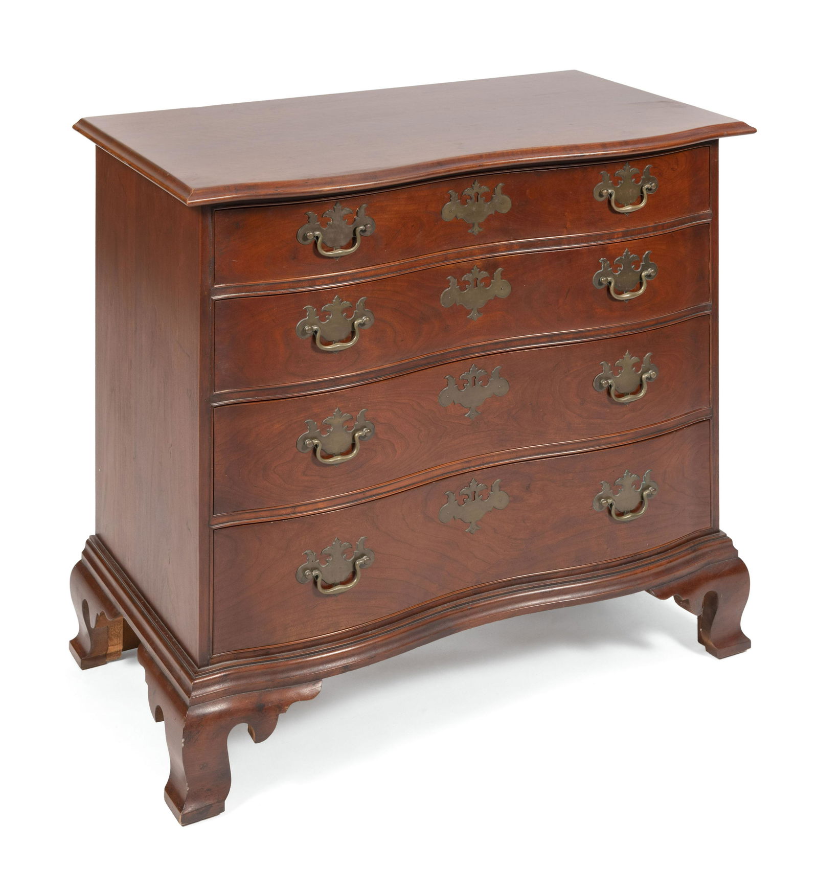 ELDRED WHEELER CHIPPENDALE-STYLE SERPENTINE-FRONT: ELDRED WHEELER CHIPPENDALE-STYLE SERPENTINE-FRONT CHESTMassachusetts, Late 20th CenturyIn cherry. Ogee bracket base. Eldred Wheeler label inside drawer.Height 35". Width 37.5". Depth 20.5&qu