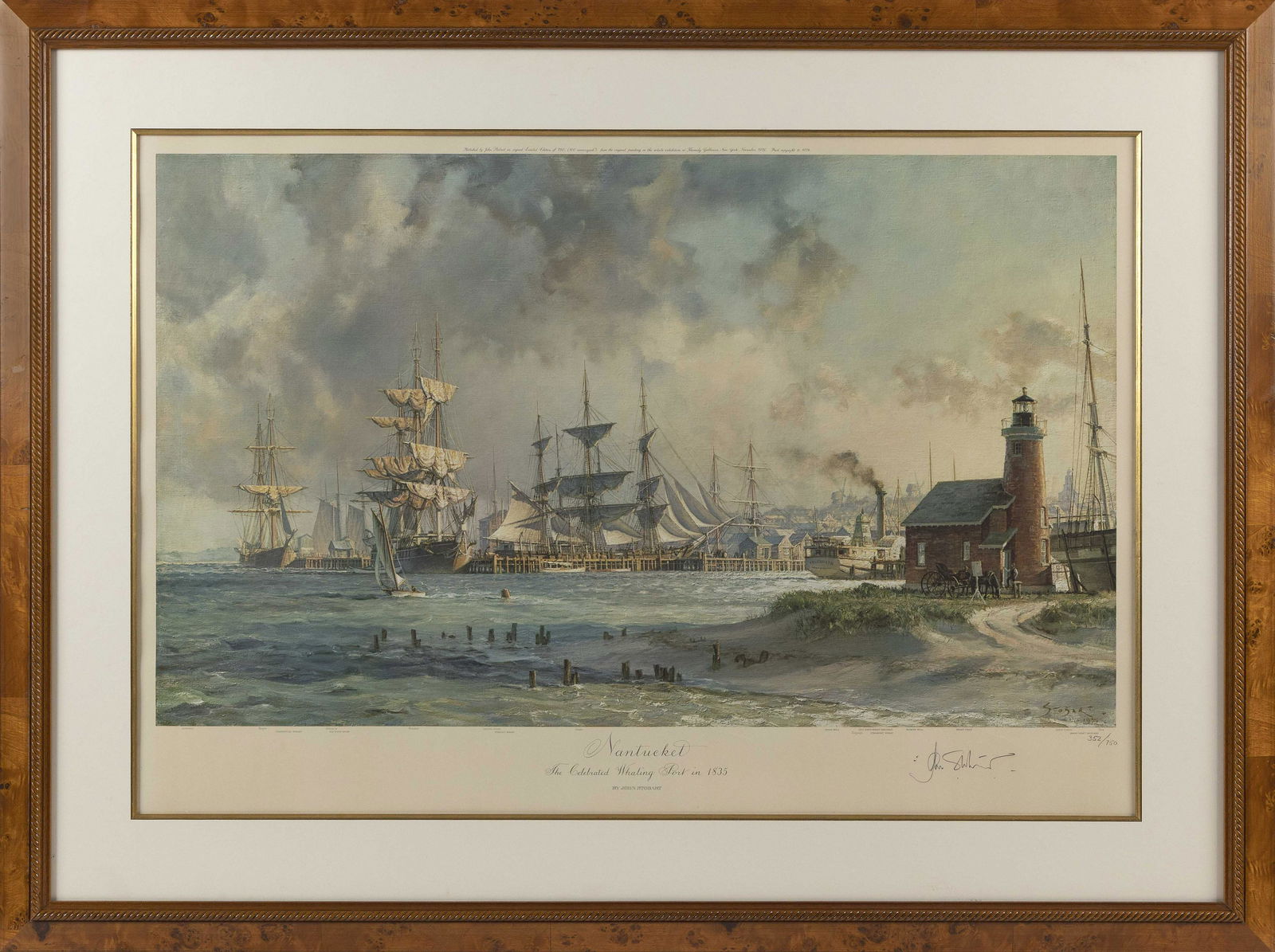 JOHN STOBART (America/England, b. 1929), "Nantucket The: JOHN STOBARTAmerica/England, b. 1929"Nantucket The Celebrated Whaling Port in 1835". Signed in pencil lower right "John Stobart". Numbered lower right 352/750.Lithograph on paper,