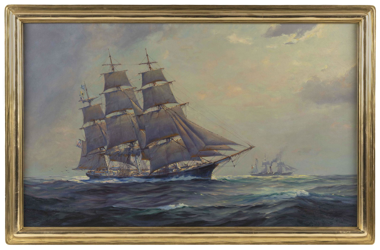 FRANK VINING SMITH (Massachusetts, 1879-1967), Portrait: FRANK VINING SMITHMassachusetts, 1879-1967Portrait of the Red Jacket passing Britannia. Signed lower right "Frank Vining Smith".Oil on canvas, 26" x 42". Framed 30" x 46.5&quo